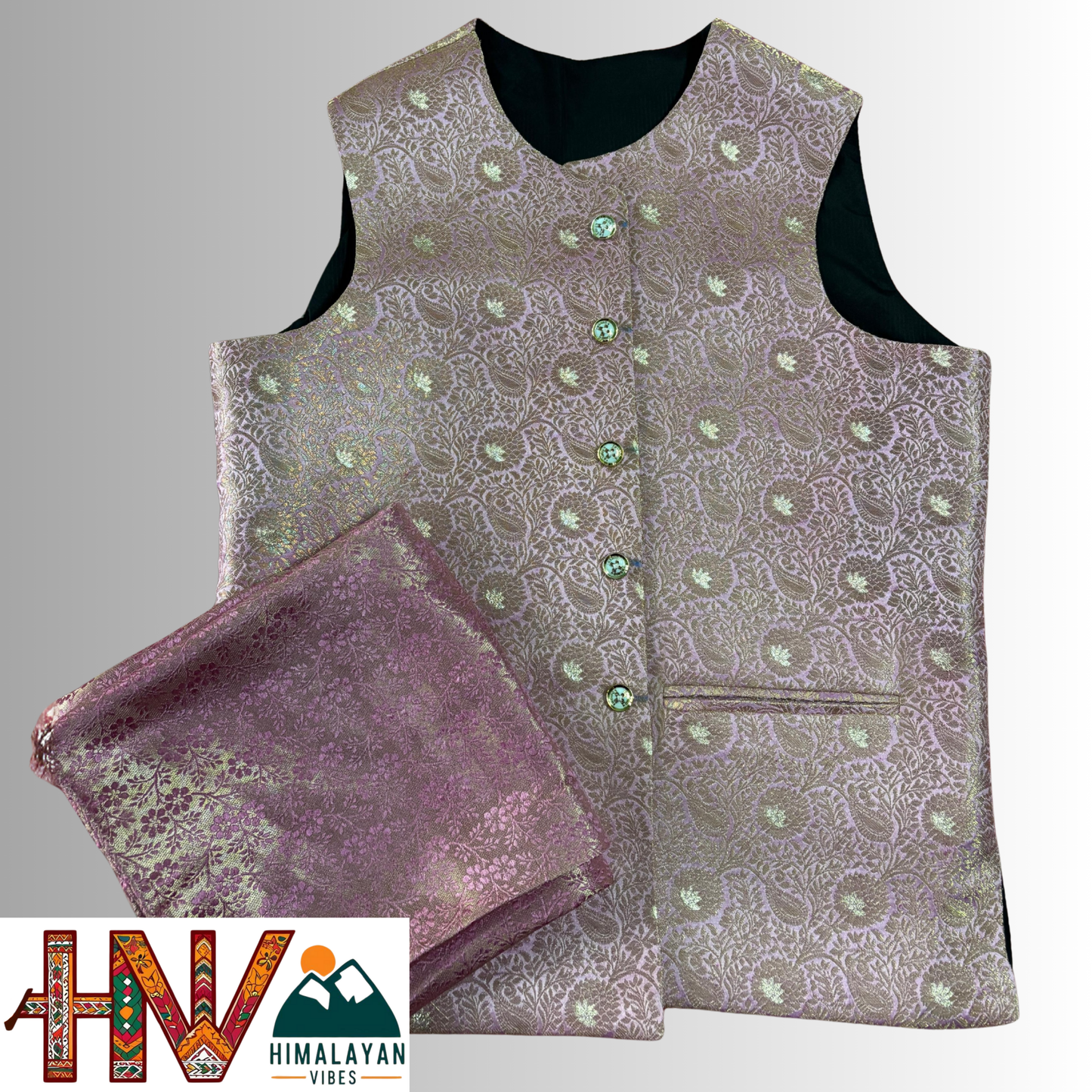 Himalayan Vibes Lavender Brocade Sadri and Dhatu Combo.