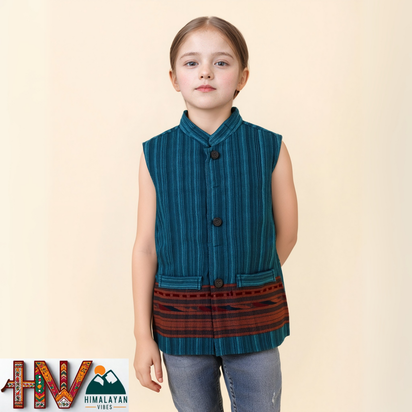 Handmade Teal Blue Woolen Jacket for Kids| Traditional Himachali Craft | Stylish Winter & Casual Wear