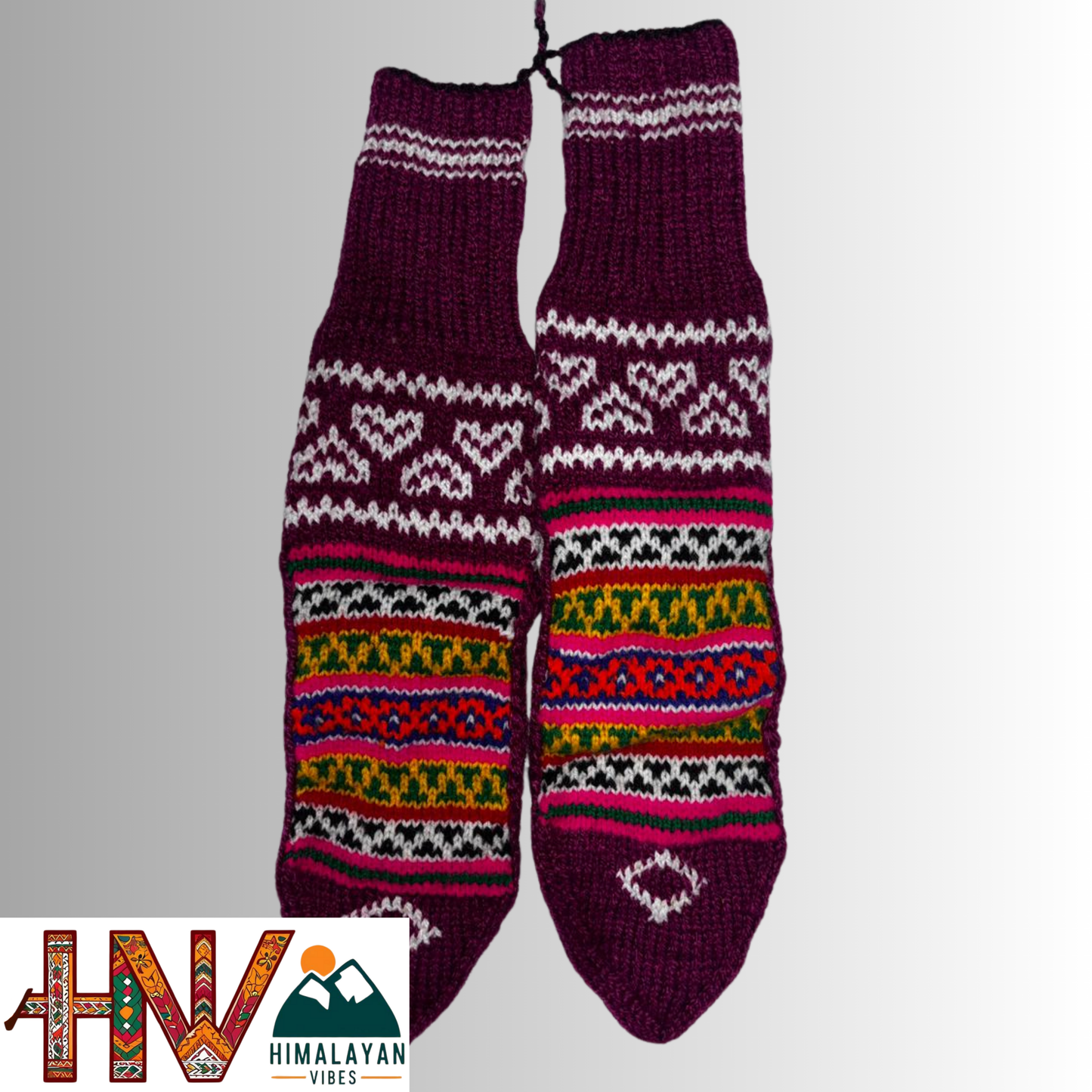 Handwoven Himachali Woolen Socks – Traditional Geometric & Floral Patterns