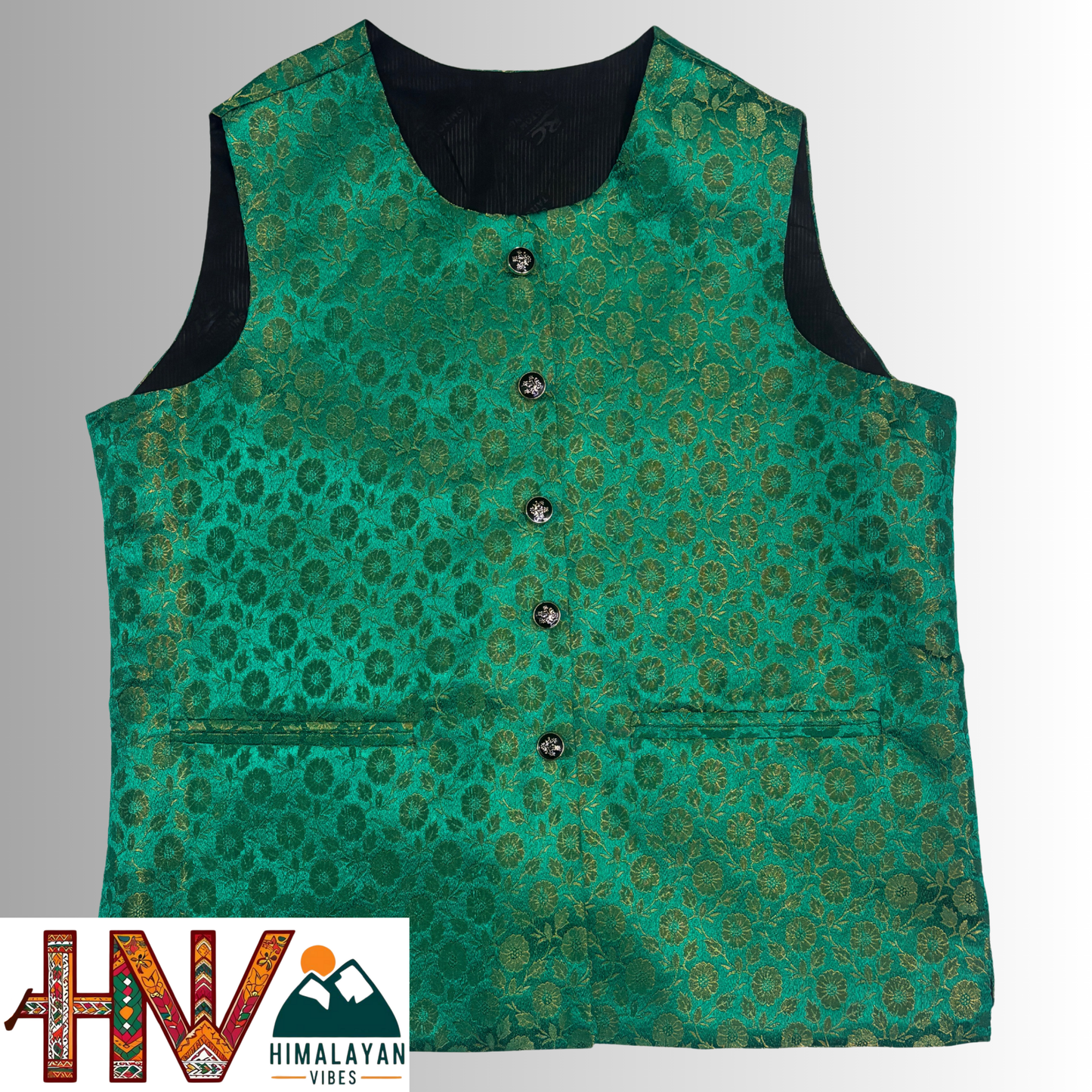 Himalayan Vibes Dark Green Brocade Sadri and Dhatu Combo