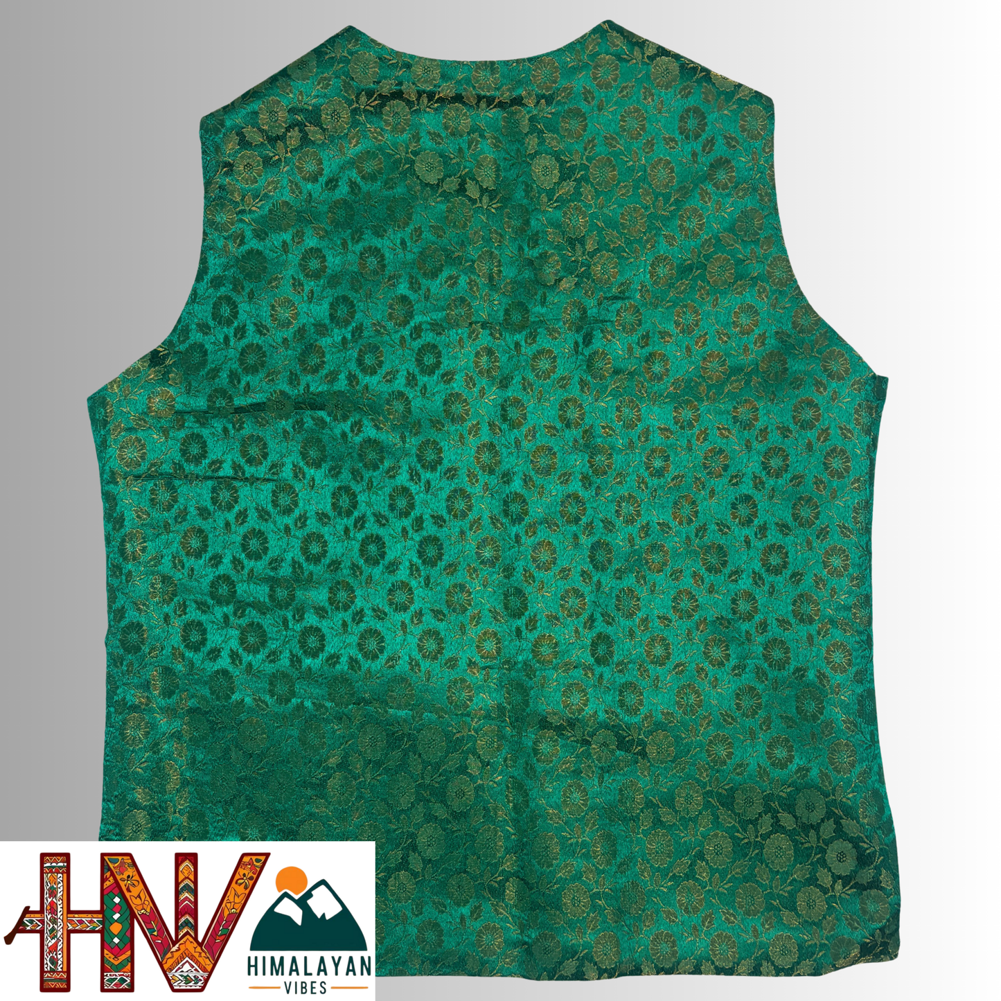 Himalayan Vibes Dark Green Brocade Sadri and Dhatu Combo