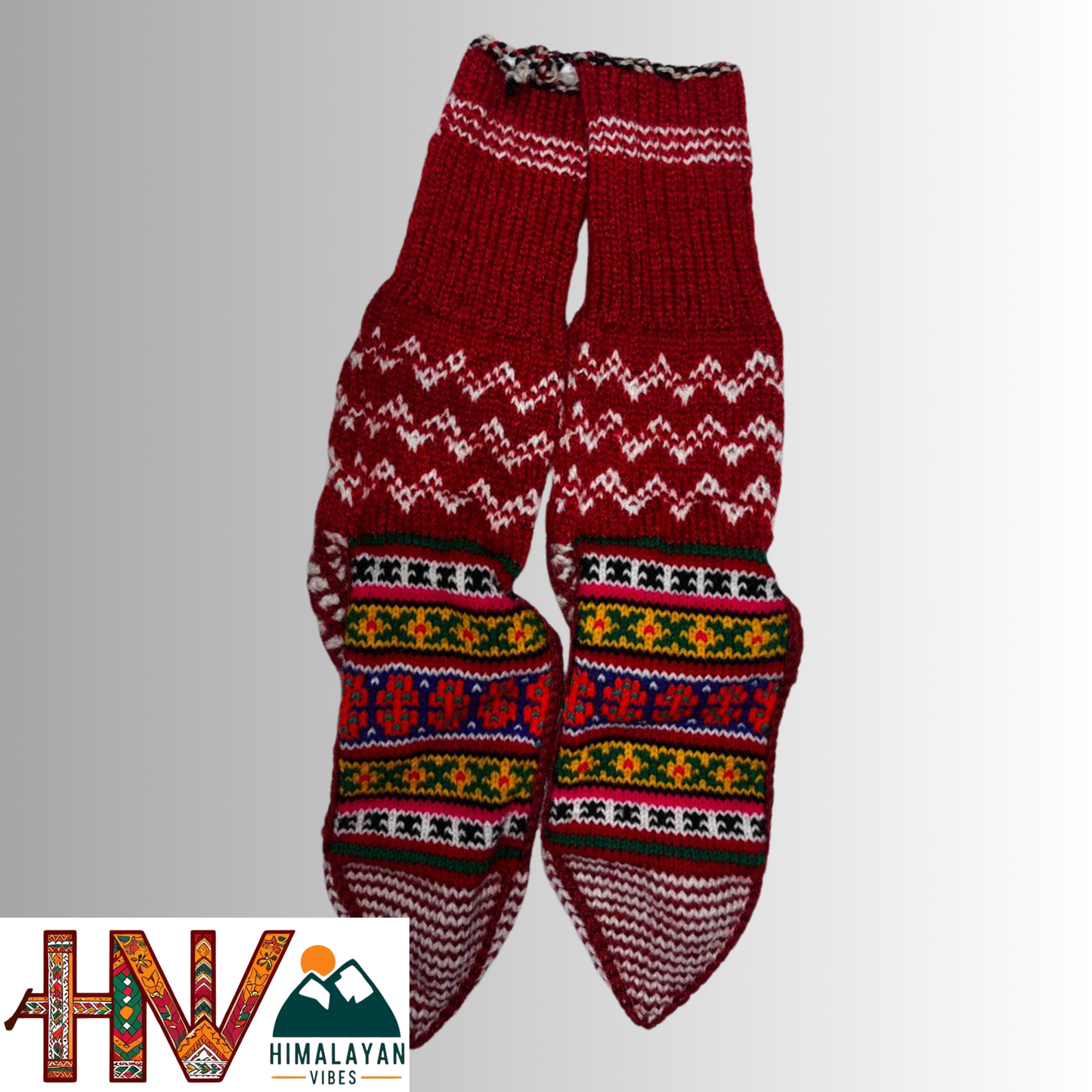 Handwoven Himachali Woolen Socks – Traditional Geometric & Floral Patterns