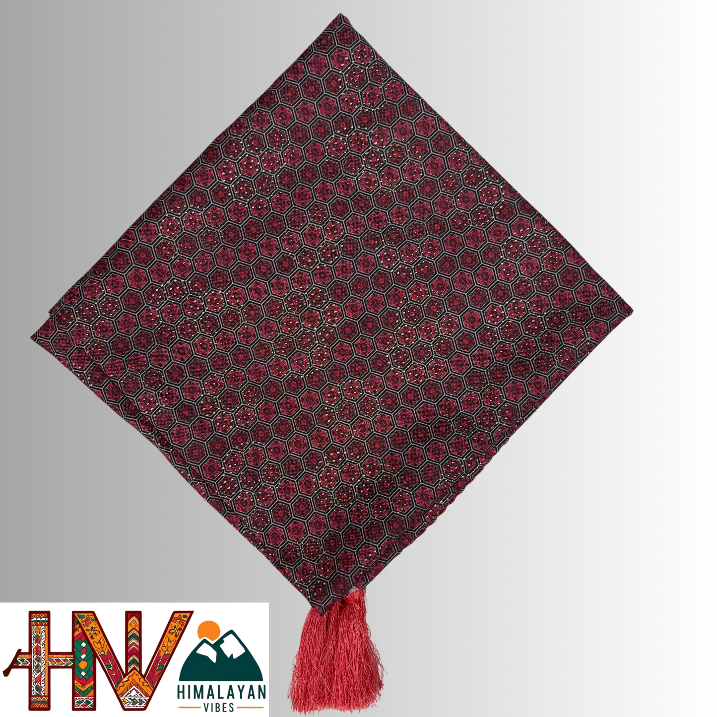 Rubber Print Pink Dhatu Scarf with Grey Print - Artisan-Made Himachal Pradesh Head Wrap