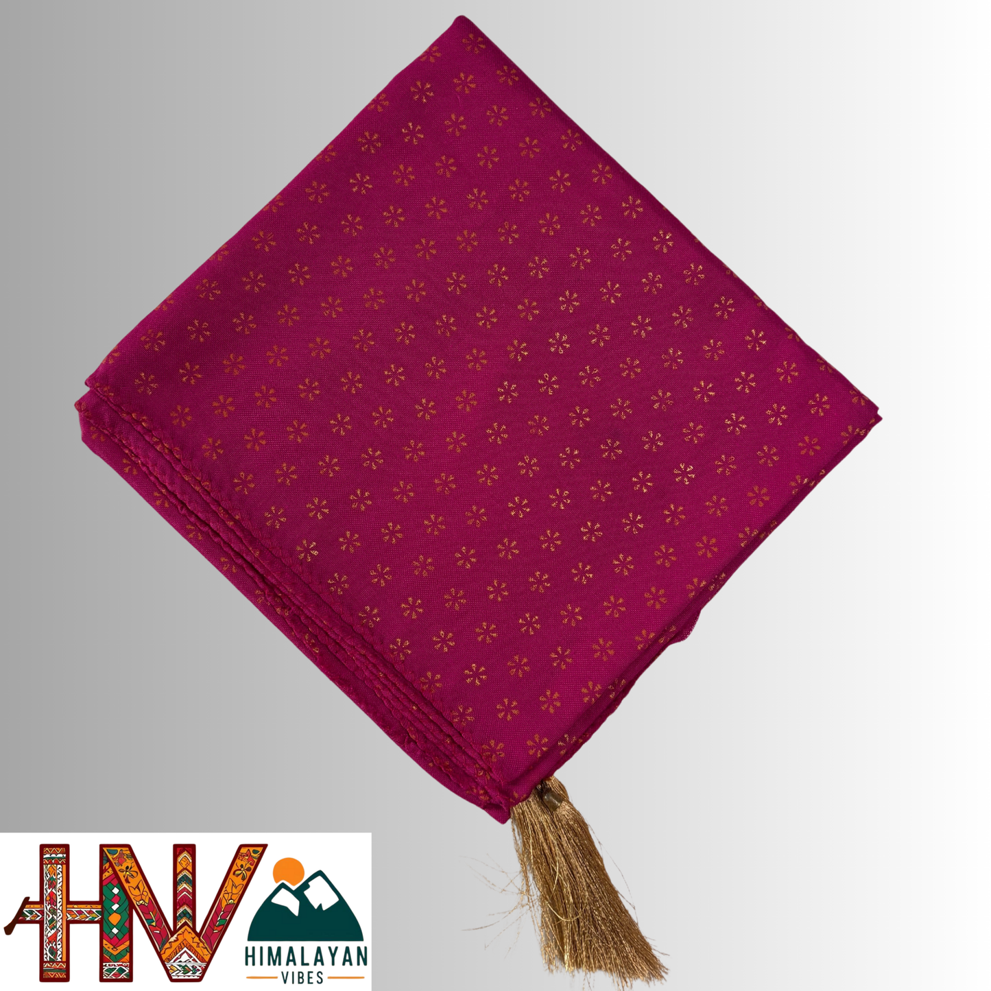 Rubber Print Dark Pink Dhatu Scarf - Artisan-Made Himachal Pradesh Head Wrap