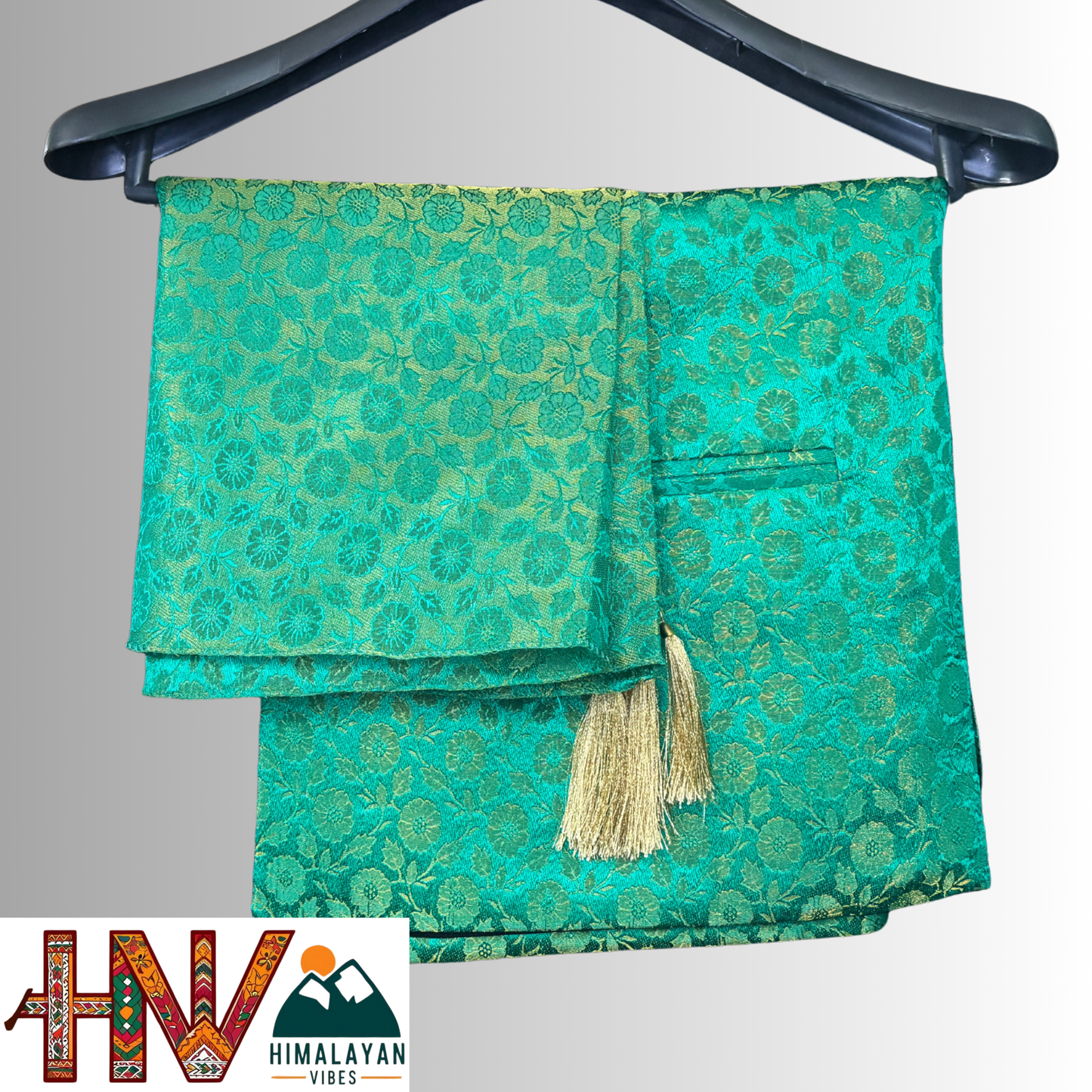 Himalayan Vibes Dark Green Brocade Sadri and Dhatu Combo
