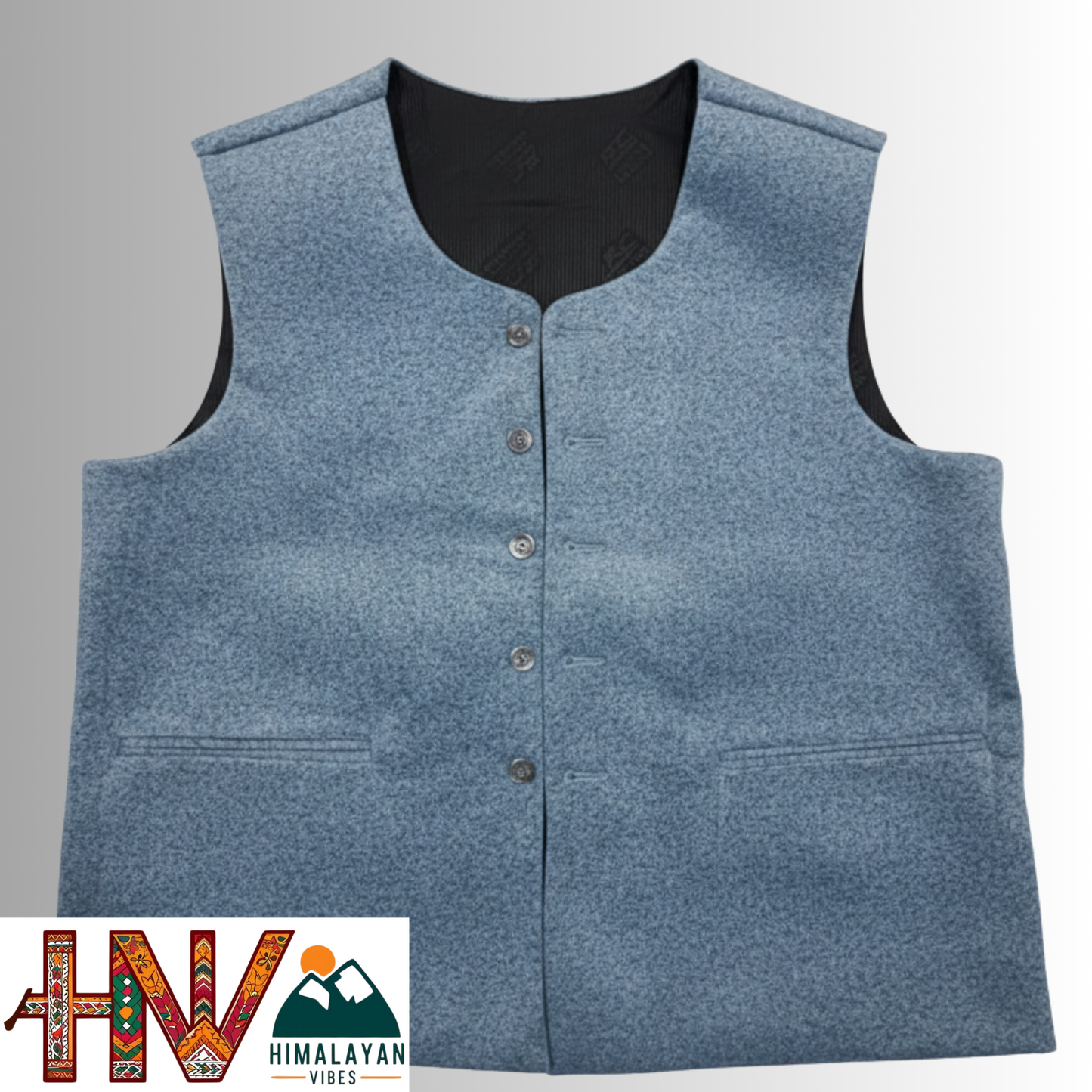 Himachali Plain Light Blue Sadri  for Women - Martin Fabric Ethnic Half Jacket with Pockets