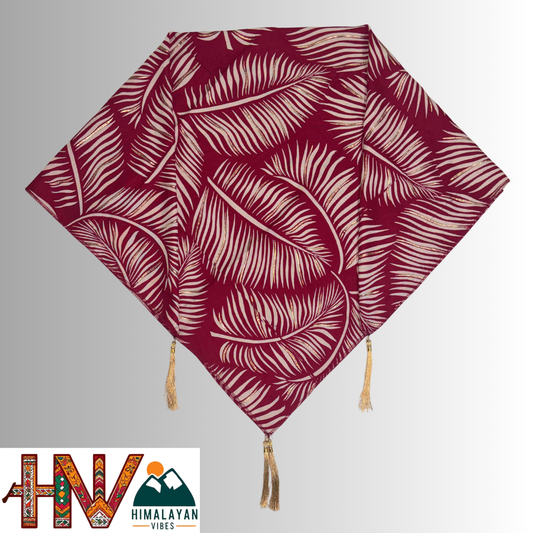 Himalayan Vibes Maroon Color Himachali Dhatu with Palm Print - Handcrafted Traditional Head Scarf from Himalayas