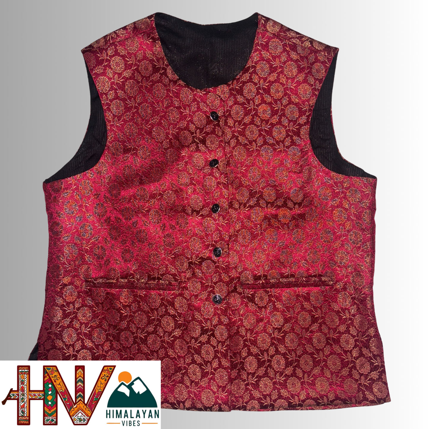 Himalayan Vibes Red Brocade Sadri and Dhatu Combo.