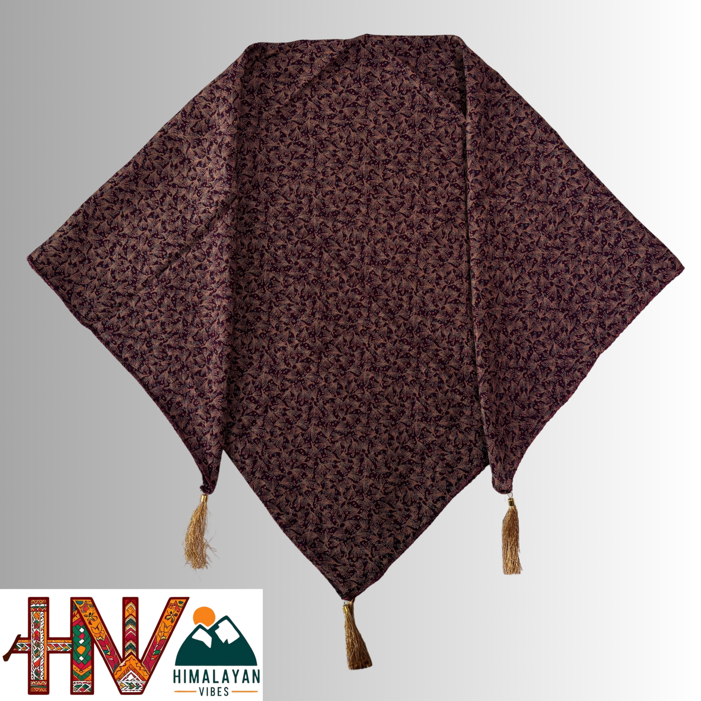 Alpine Wine Color Leaf Printed Himachali Dhatu - Handcrafted Traditional Head Scarf from Himalayas
