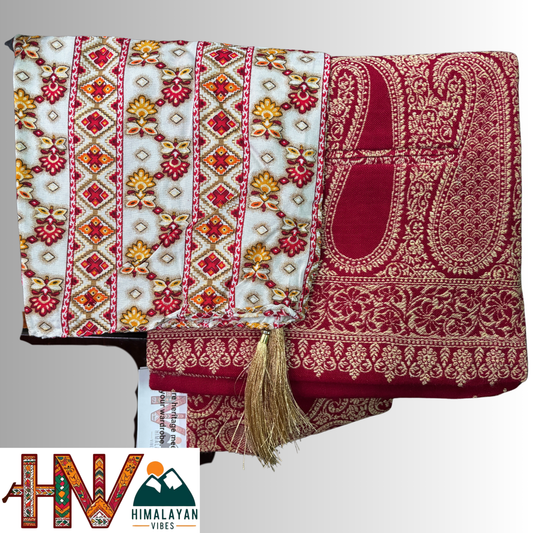 Pashmina blend red sadri & white dhatu with red print combo