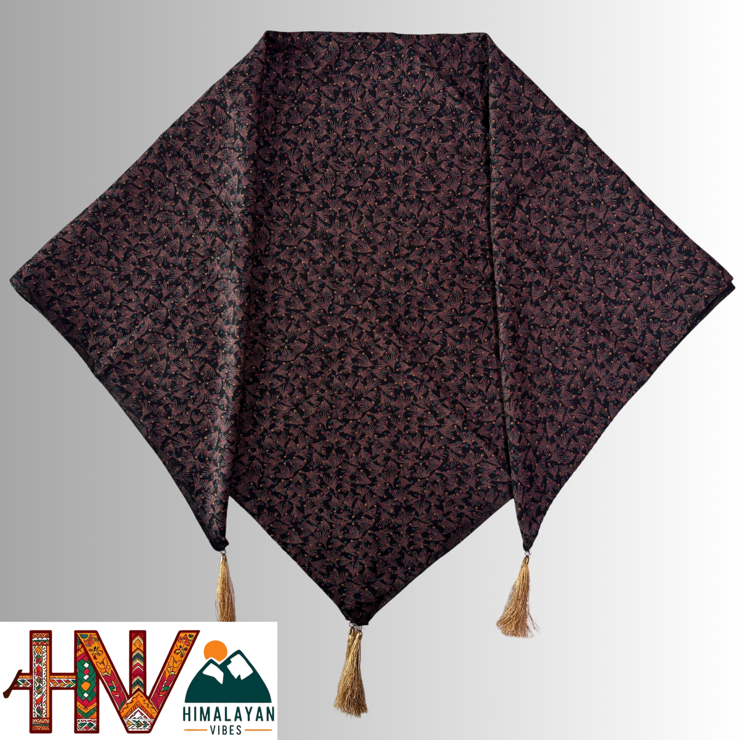 Alpine Black Color Printed Himachali Dhatu - Handcrafted Traditional Head Scarf from Himalayas