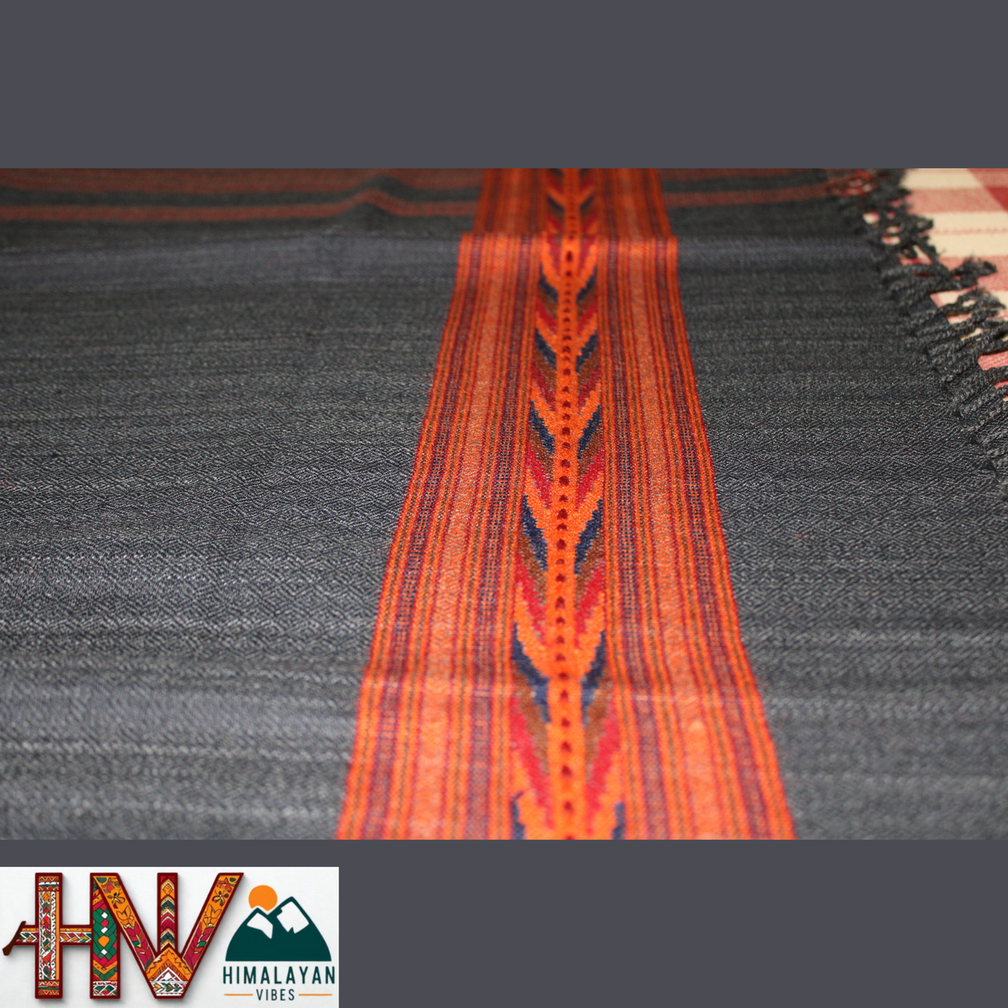 Handwoven Dark grey Kullu Shawl – 100% Pure Sheep Wool with Traditional Himalayan Craftsmanship