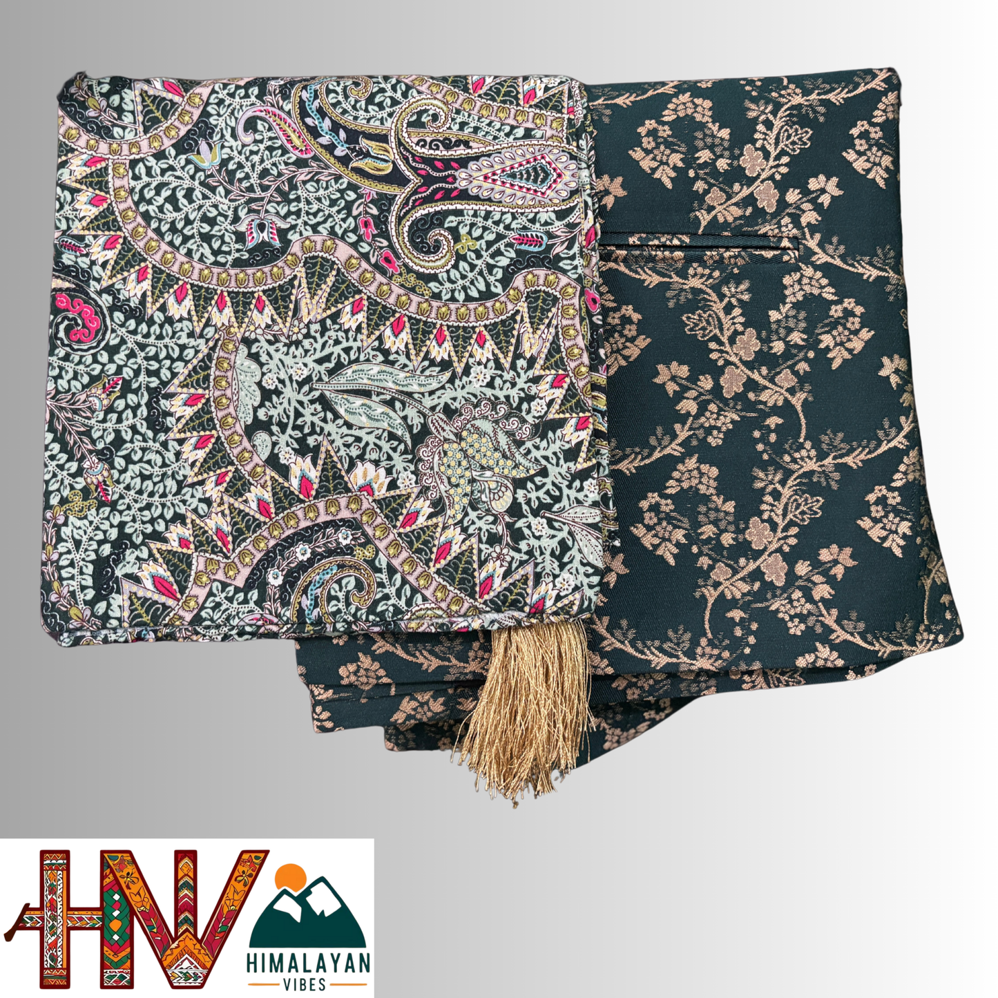 Himalayan Vibes Green Brocade Sadri and Green printed Dhatu Combo.