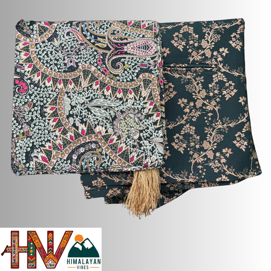 Himalayan Vibes Green Brocade Sadri and Green printed Dhatu Combo.