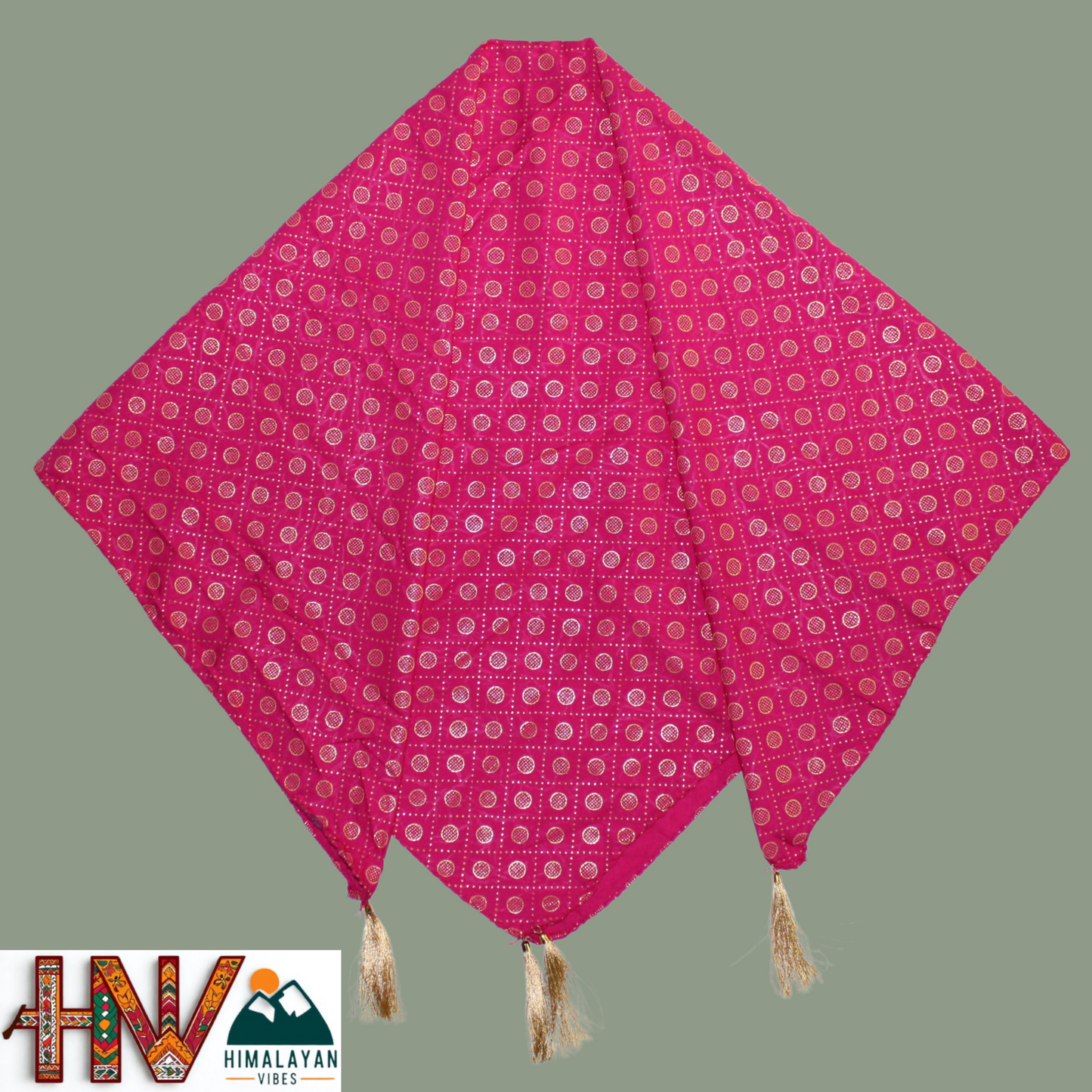 Rubber Print Dark Pink Dhatu Scarf - Artisan-Made Himachal Pradesh Head Wrap