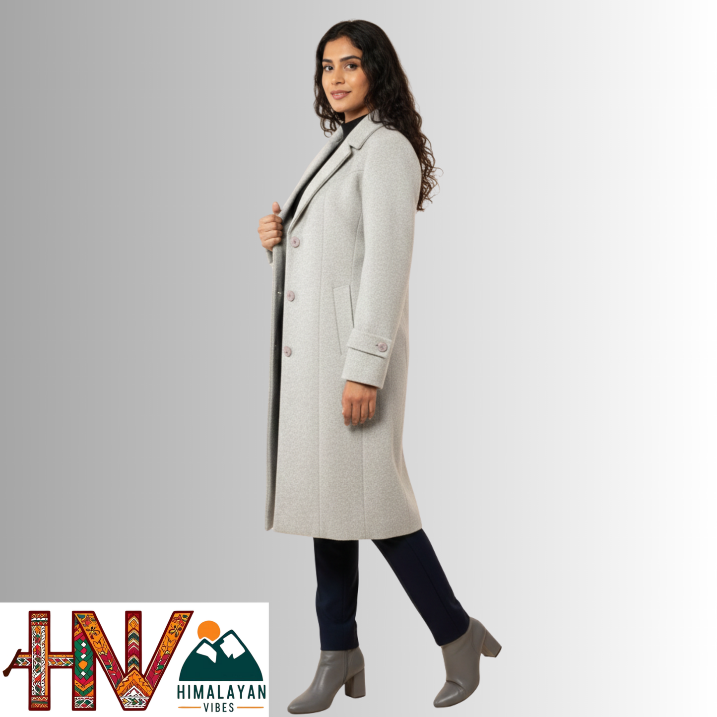 Women’s Long Woolen Coat – Premium Himachali Wool | Elegant Winter Wear By Himalayan Vibes