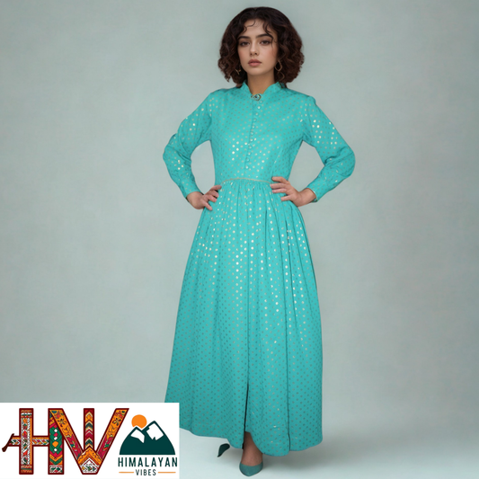 Himalayan Vibes Turquoise blue Rejta – Traditional Himachali Dress for Summer & Winter | Handcrafted Elegance