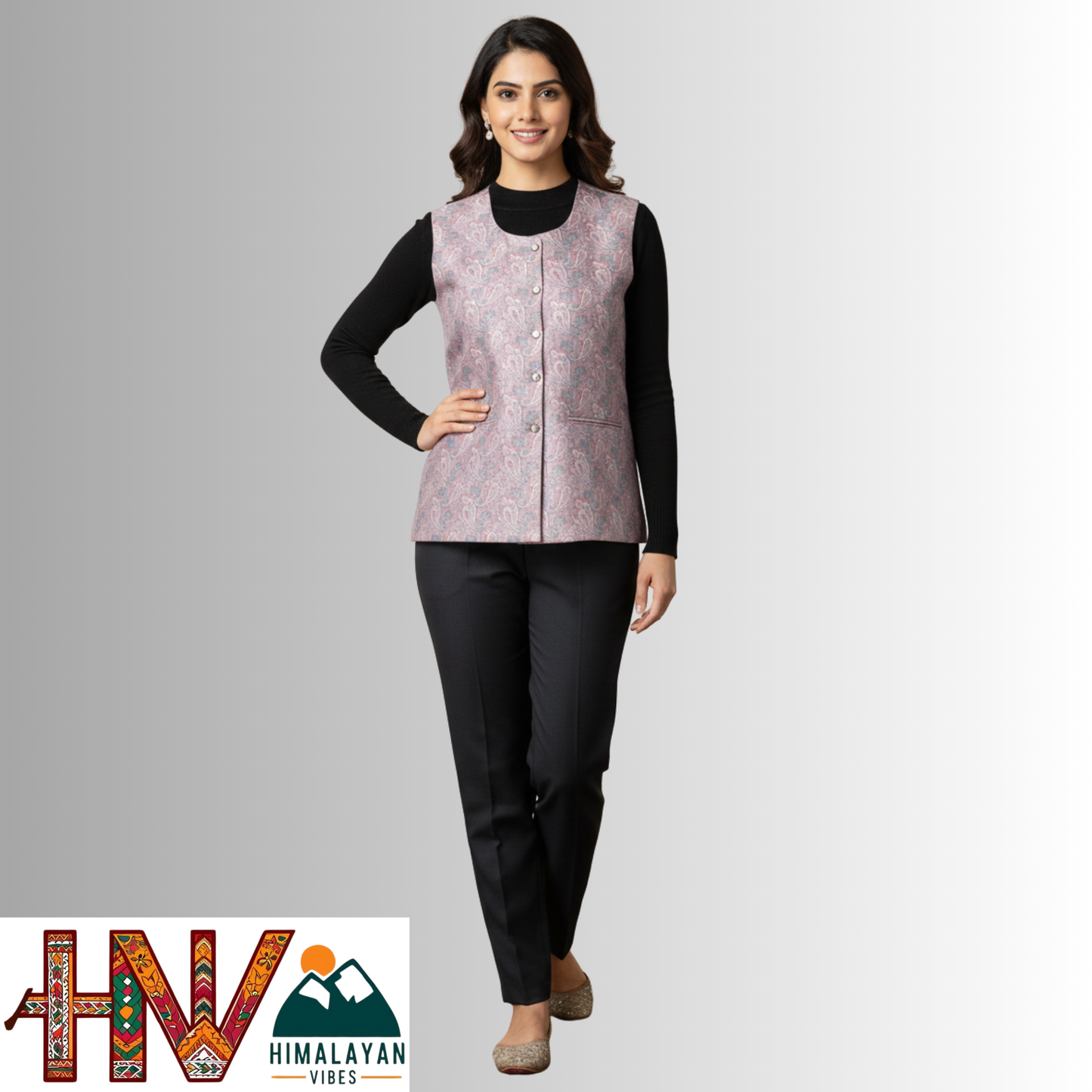 Himalayan Vibes Women's Pashmina Mix - Mint Green Paisley Print Sadri-Dhatu Combo