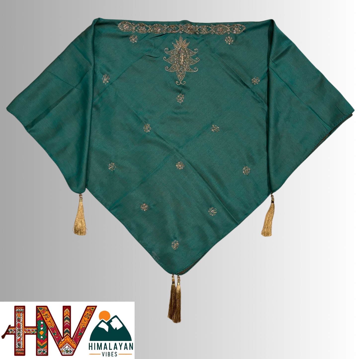 Handcrafted Himachali Teal Dhatu with Gold Embroidery – A Unique Embroidered Head Scarf