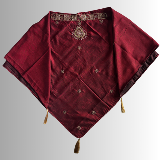 Handcrafted Himachali Rust Color Dhatu with Golden Embroidery – A Unique Embroidered Head Scarf
