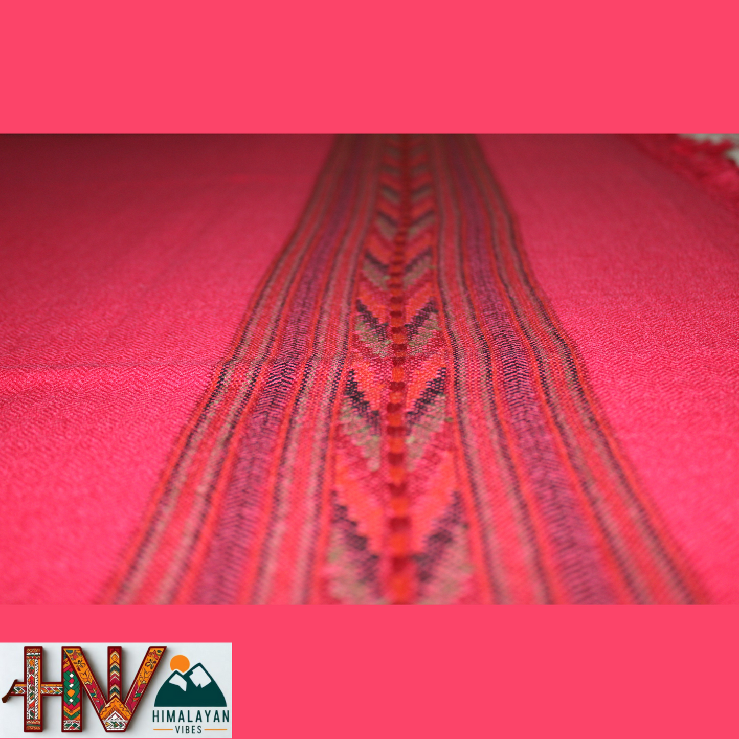 Handwoven Red Kullu Shawl With blue & Red Border– 100% Pure Sheep Wool with Traditional Himalayan Craftsmanship