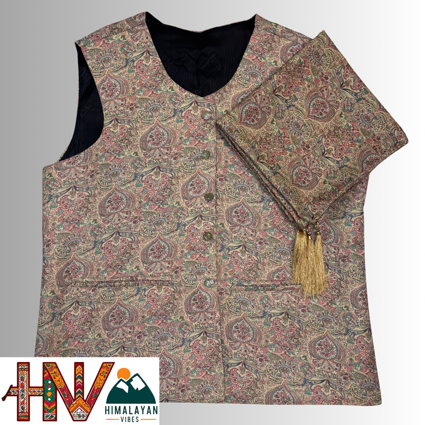 Himalayan Vibes Beige Color Pashmina Mix. Sadri and Dhatu Combo