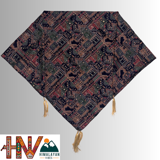 Himalayan Vibes Navy Blue Color Himachali Dhatu with Paisley/Kashmiri Print - Handcrafted Traditional Head Scarf from Himalayas