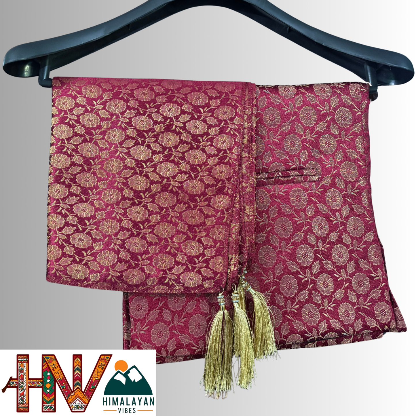 Himalayan Vibes Red Brocade Sadri and Dhatu Combo.