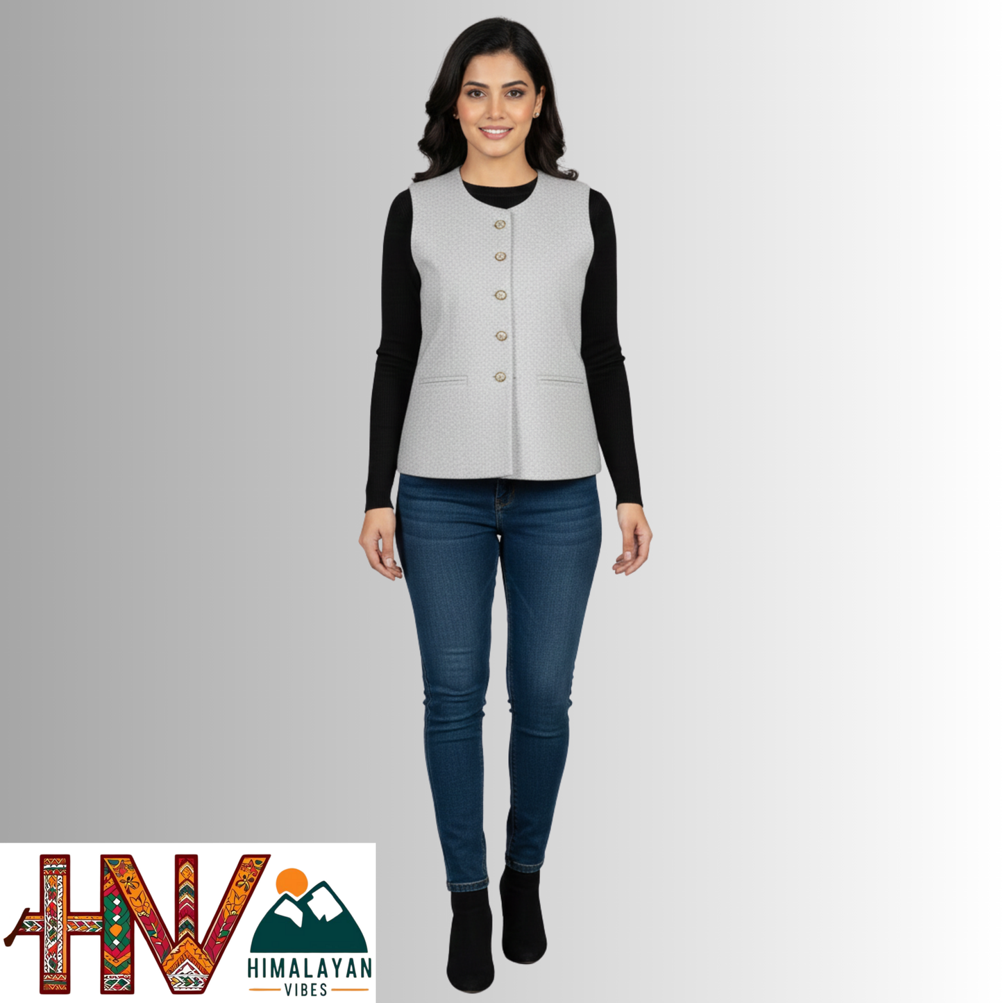 Himachali Plain Cream Sadri  for Women - Martin Fabric Ethnic Half Jacket with Pockets