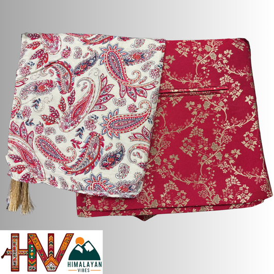 red brocade sadri & cream dhatu with red print combo