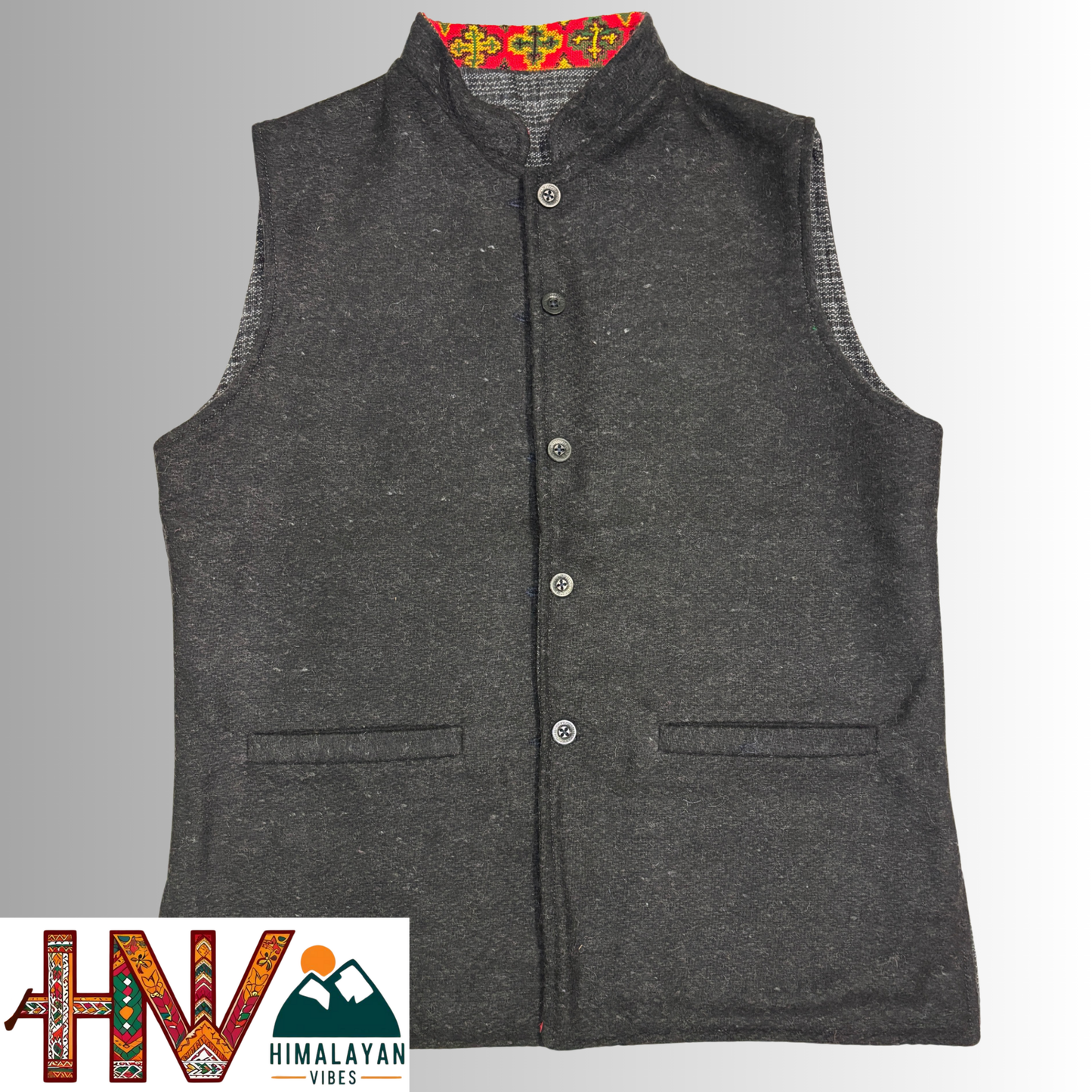 Women's Checked Black Woolen Sadri with Kullu Patti - Elegant Traditional Wear by Himalayan Vibes
