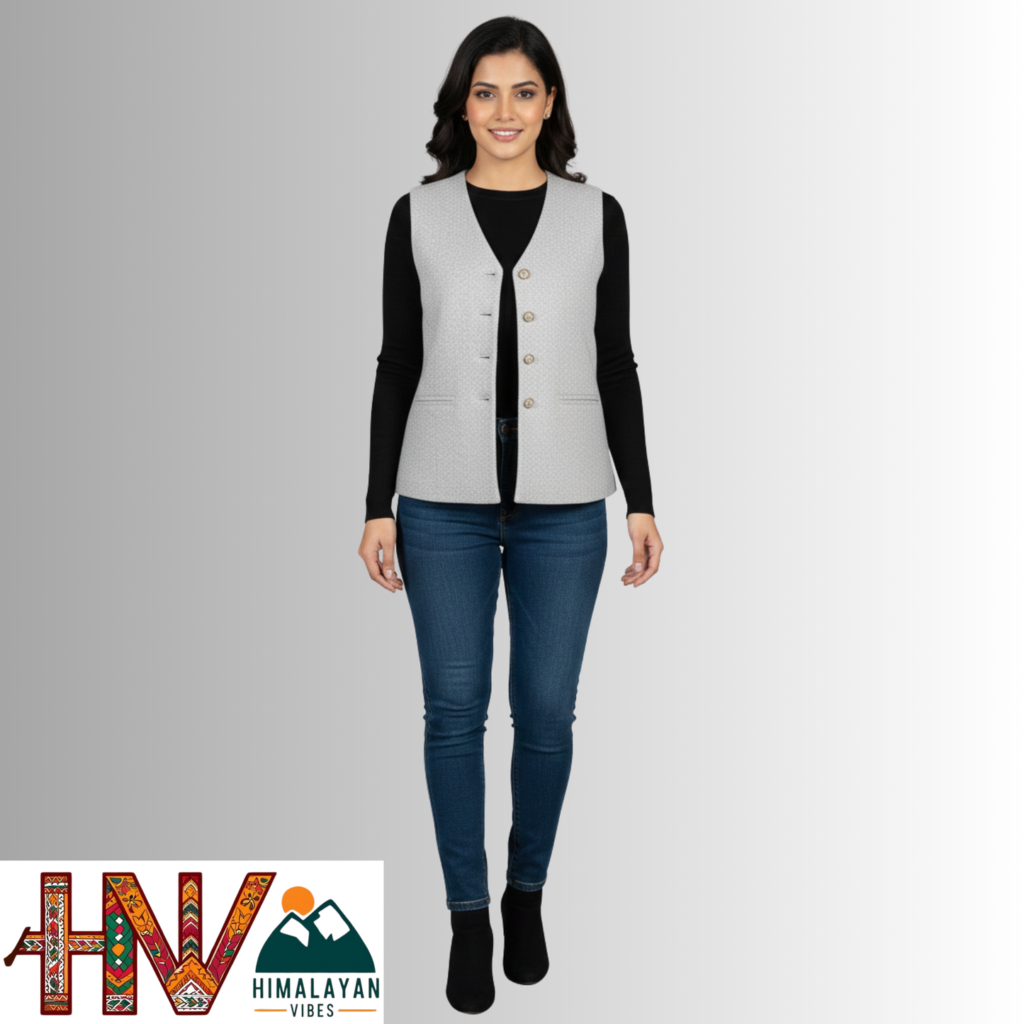 Himachali Plain Cream Sadri  for Women - Martin Fabric Ethnic Half Jacket with Pockets