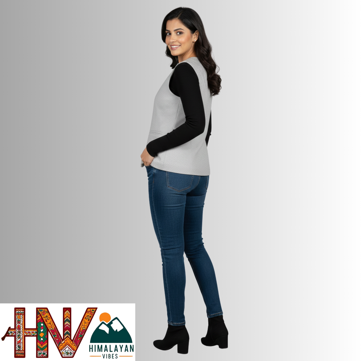 Himachali Plain Cream Sadri  for Women - Martin Fabric Ethnic Half Jacket with Pockets