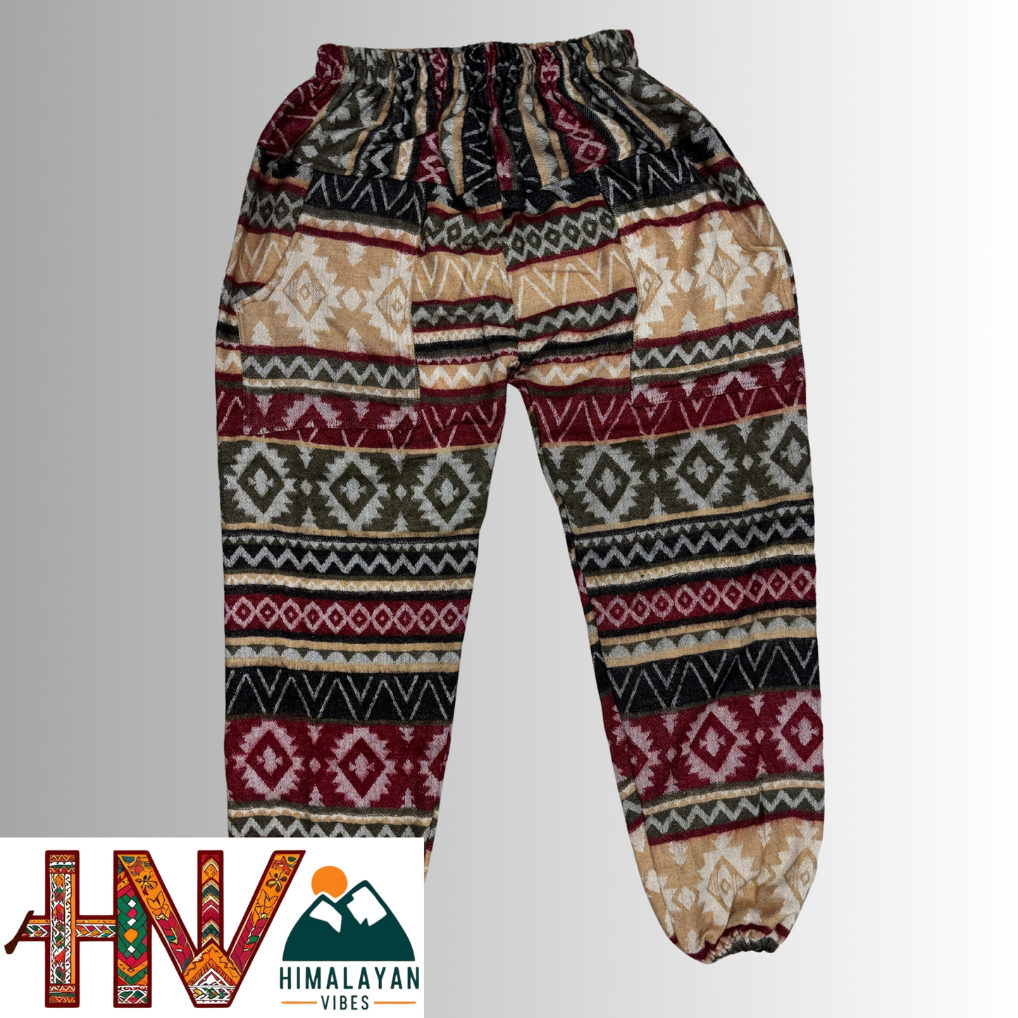 Unisex Multi-Patterned Woolen Lower – One Size Geometric Knit Winter Trousers