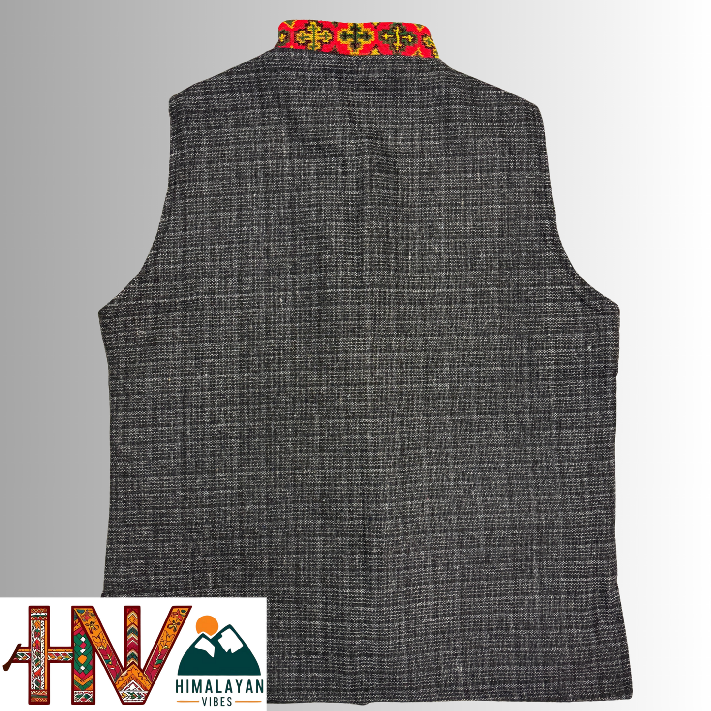 Women's Black Woolen Sadri with Kullu Patti - Elegant Traditional Wear by Himalayan Vibes