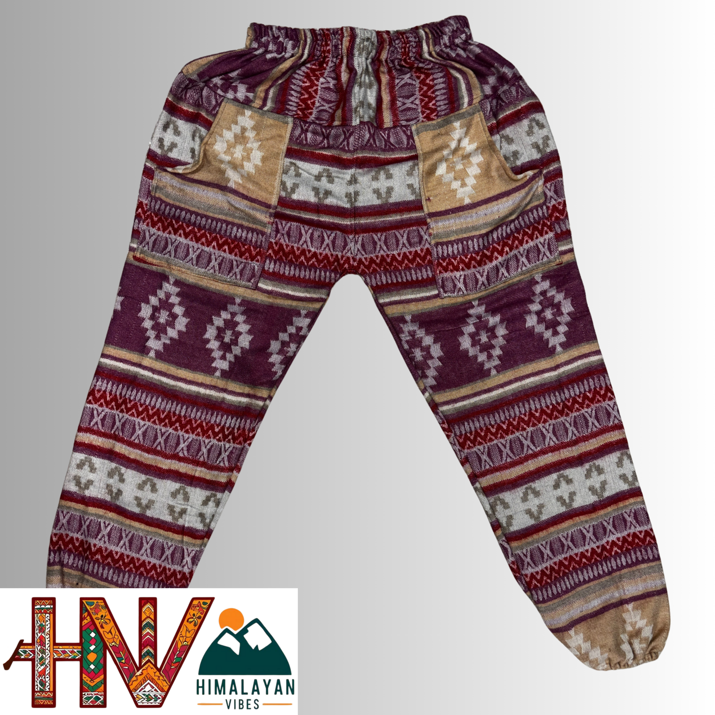 Unisex Multi-Patterned Woolen Lower – One Size Geometric Knit Winter Trousers