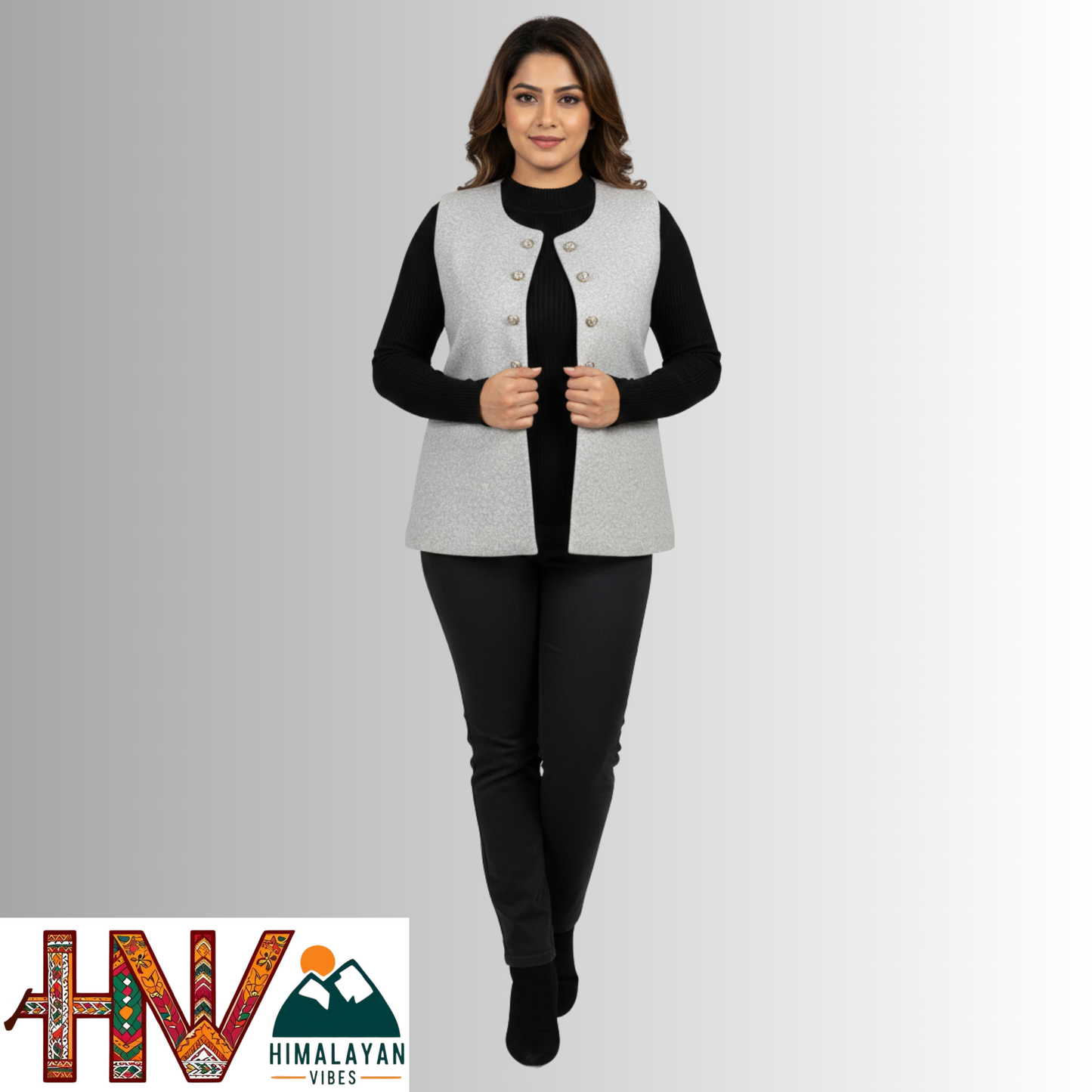 Himachali Plain Cream Sadri  for Women - Martin Fabric Ethnic Half Jacket with Pockets