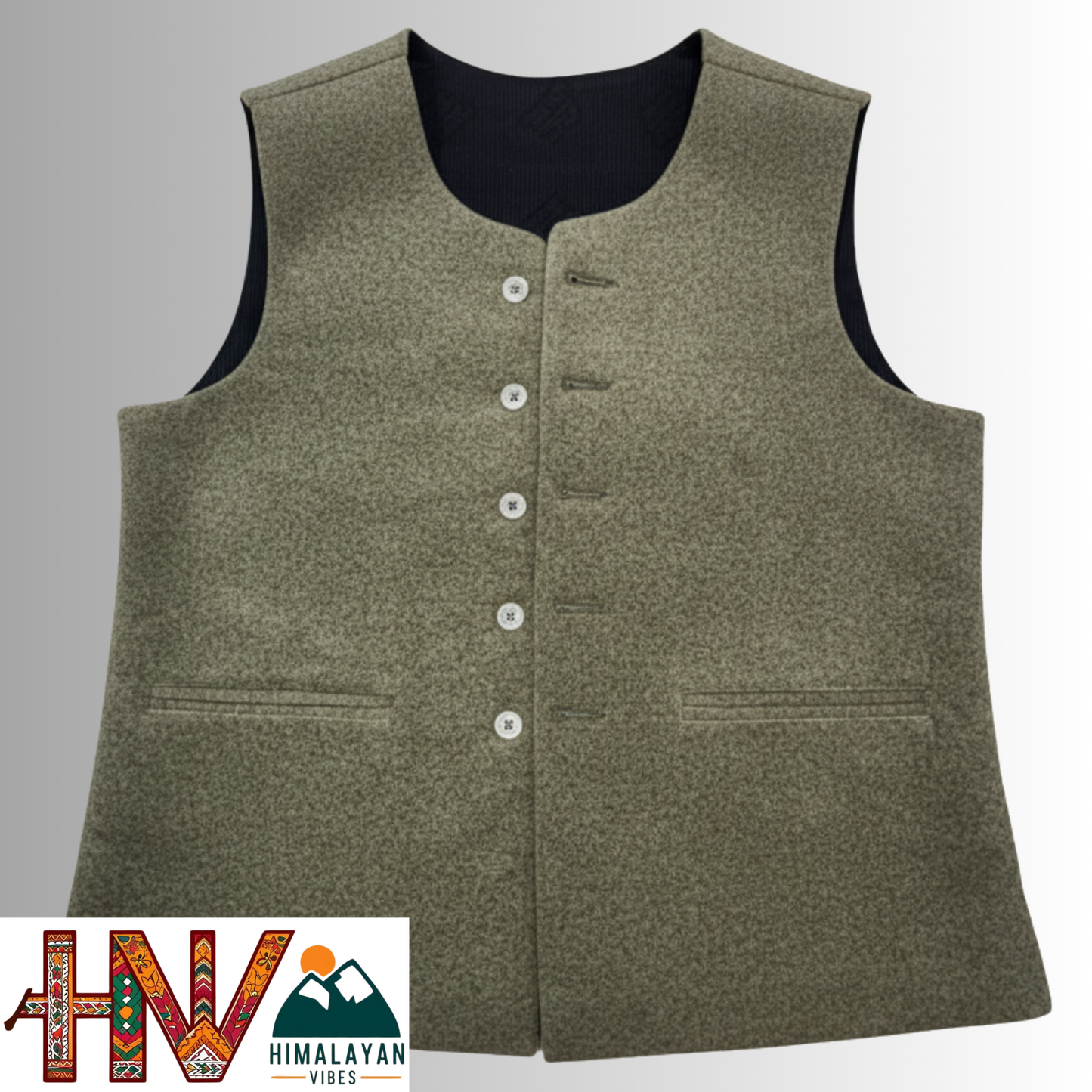 Himachali Plain Olive green Sadri  for Women - Martin Fabric Ethnic Half Jacket with Pockets