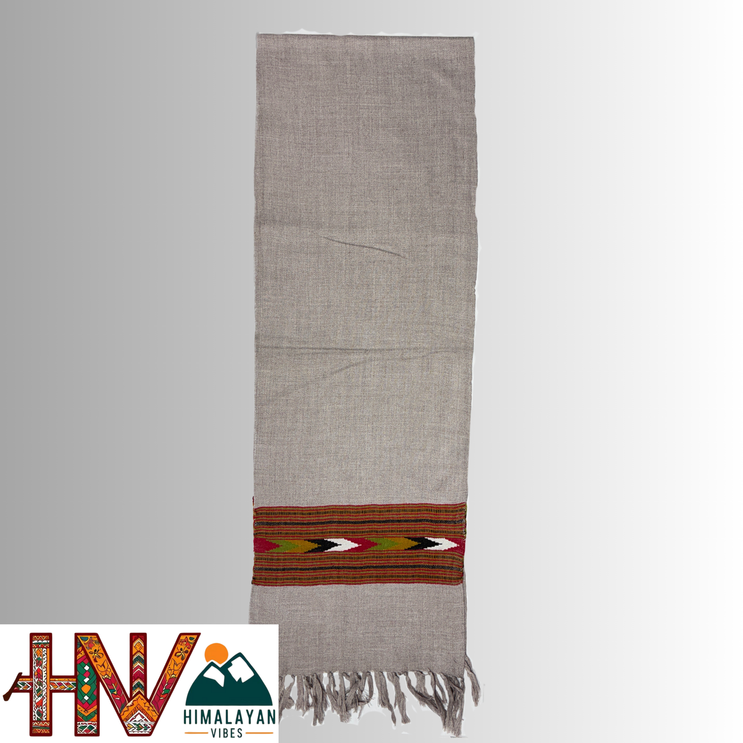 Traditional Kullu Patti Design Wool Muffler | Smoky Lavender Handloom Scarf with Vibrant Geometric Strip By Himalayan Vibes