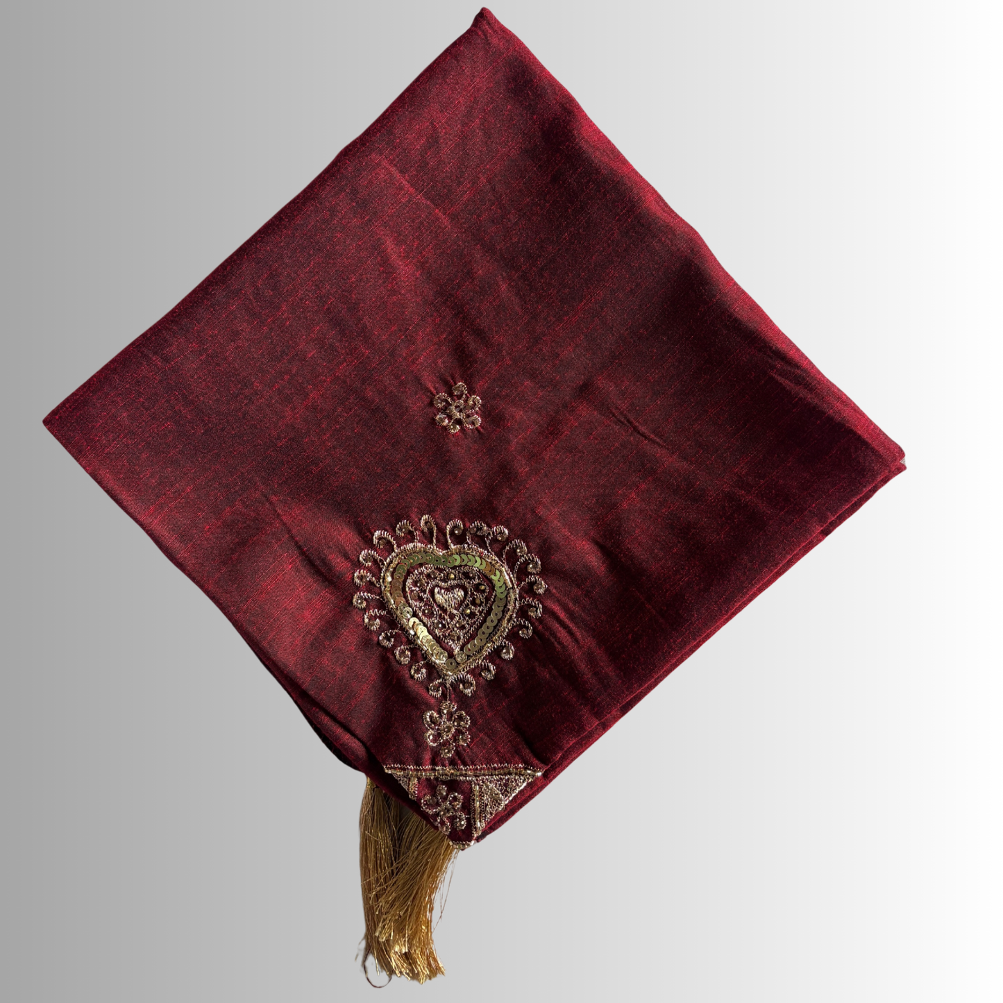 Handcrafted Himachali Rust Color Dhatu with Golden Embroidery – A Unique Embroidered Head Scarf