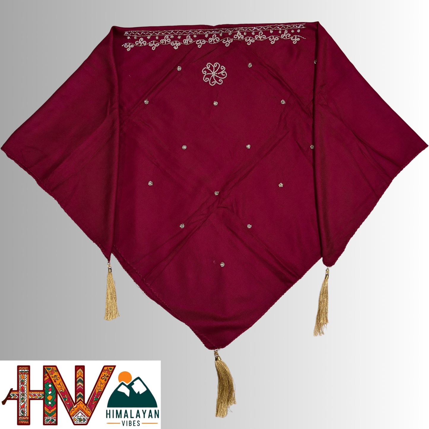 Handcrafted Himachali Rust Color Dhatu with Golden Embroidery – A Unique Embroidered Head Scarf