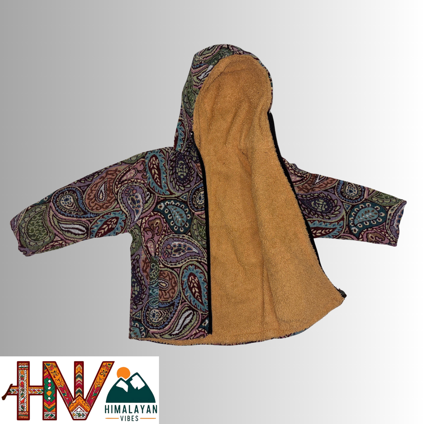Kids Fur-Lined Blazer Jacket | Warm & Colorful Paisley Winter Coat | Handcrafted Himachali Wear By Himalayan Vibes