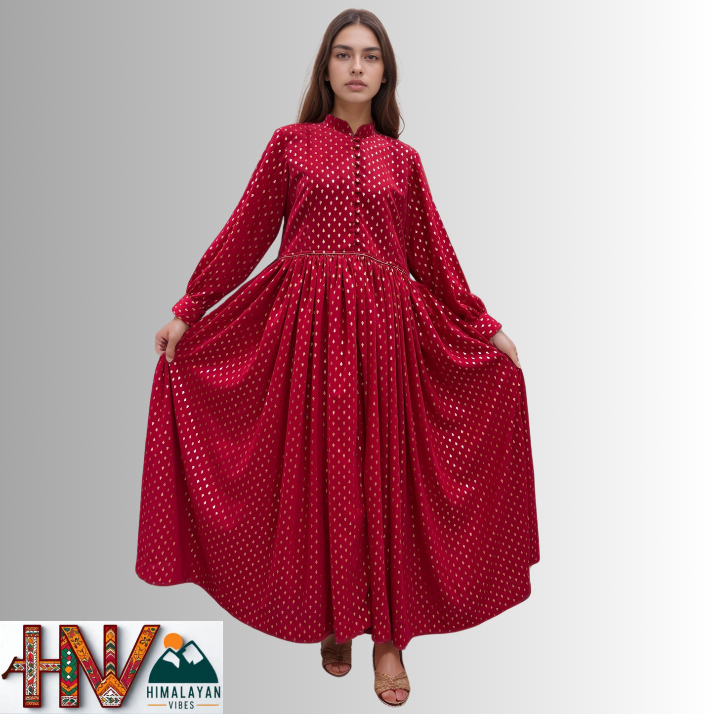 Himalayan Vibes Red Rejta – Traditional Himachali Dress for Summer & Winter | Handcrafted Elegance"