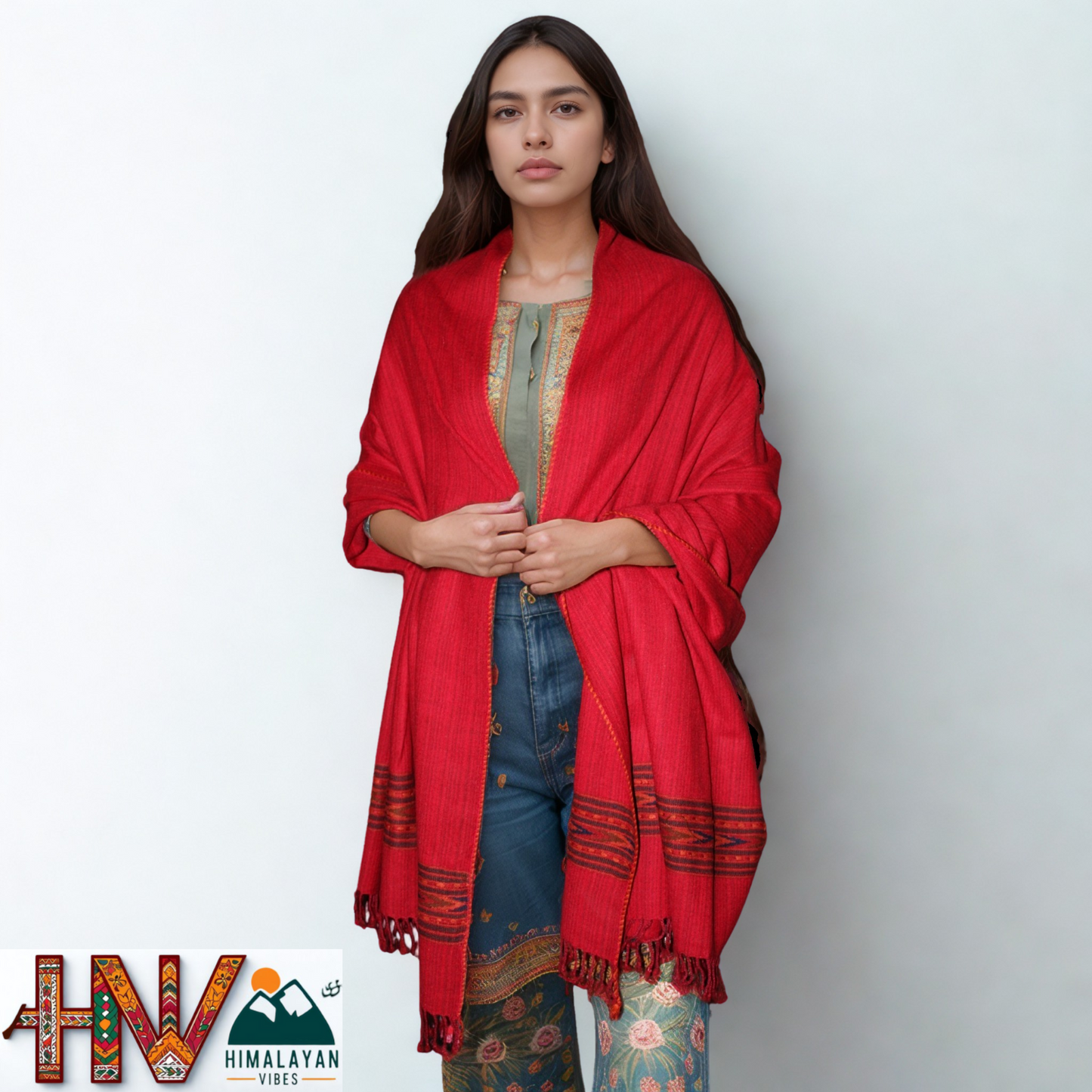 Handwoven Dark Red Kullu Shawl – 100% Pure Sheep Wool with Traditional Himalayan Craftsmanship