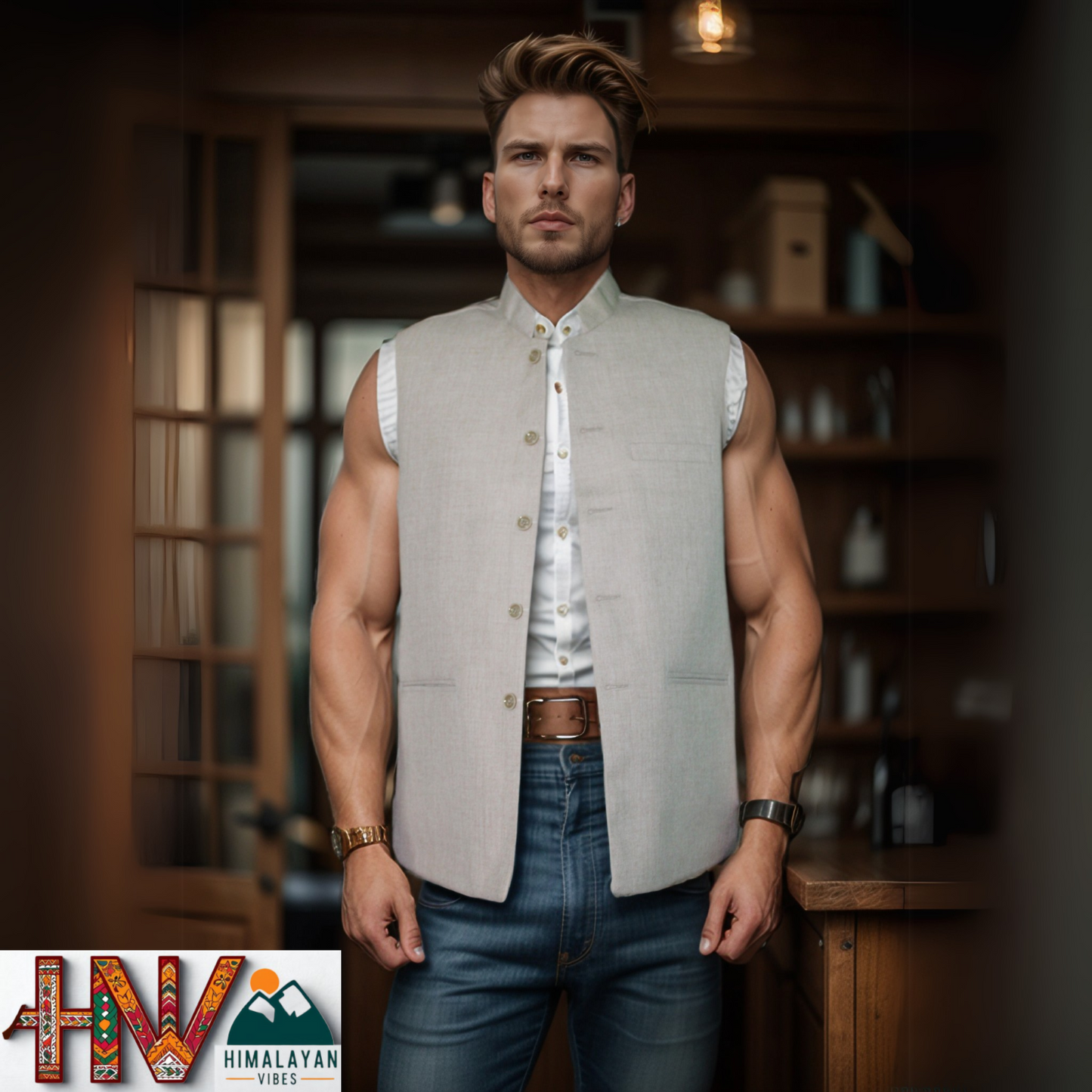 Himalayan Breeze Cream Color Sleeveless Jacket – Traditional Craft, Modern Style
