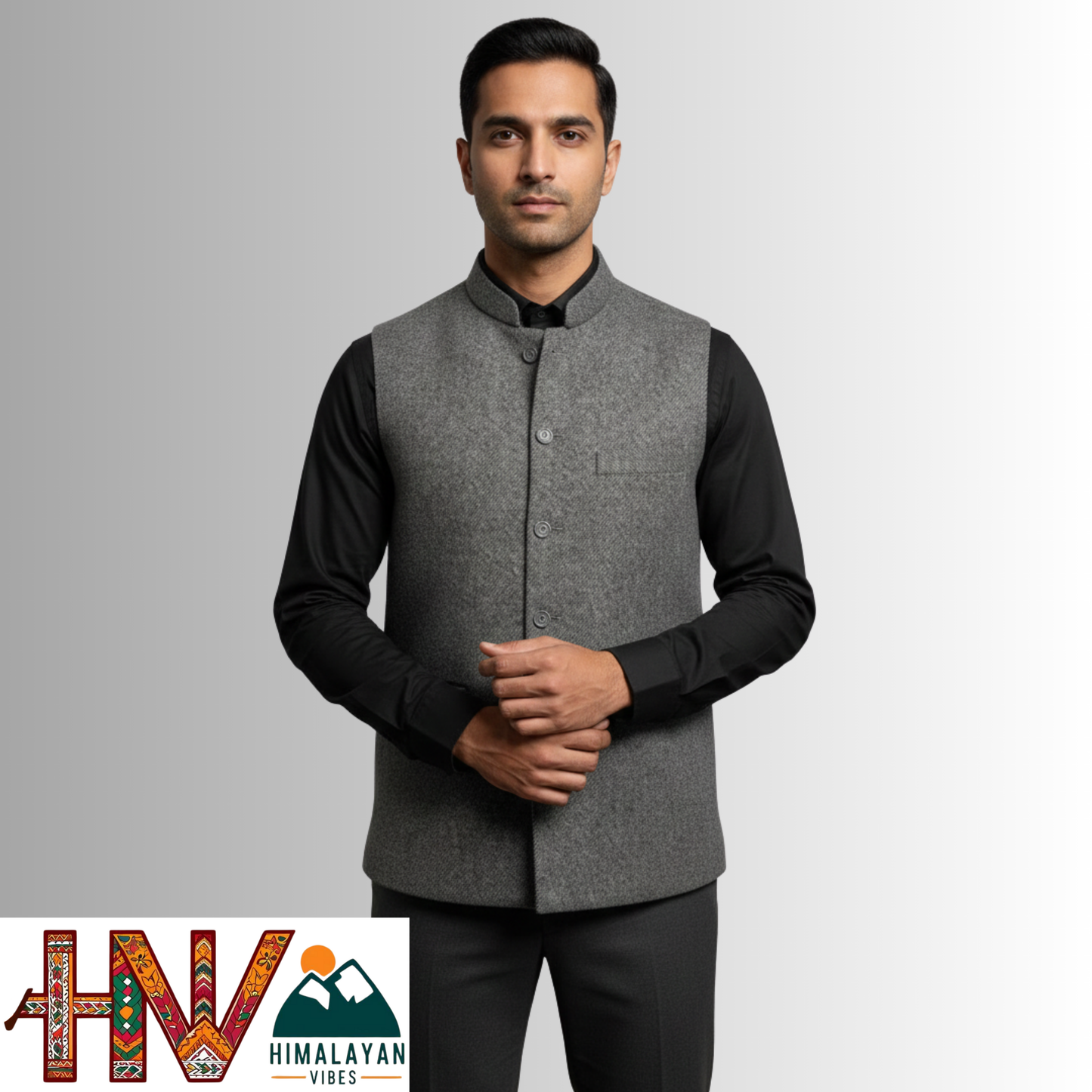 Handcrafted Dark Grey Woolen Jacket for Men | Traditional Himachali Craft | Stylish Winter & Formal Wear