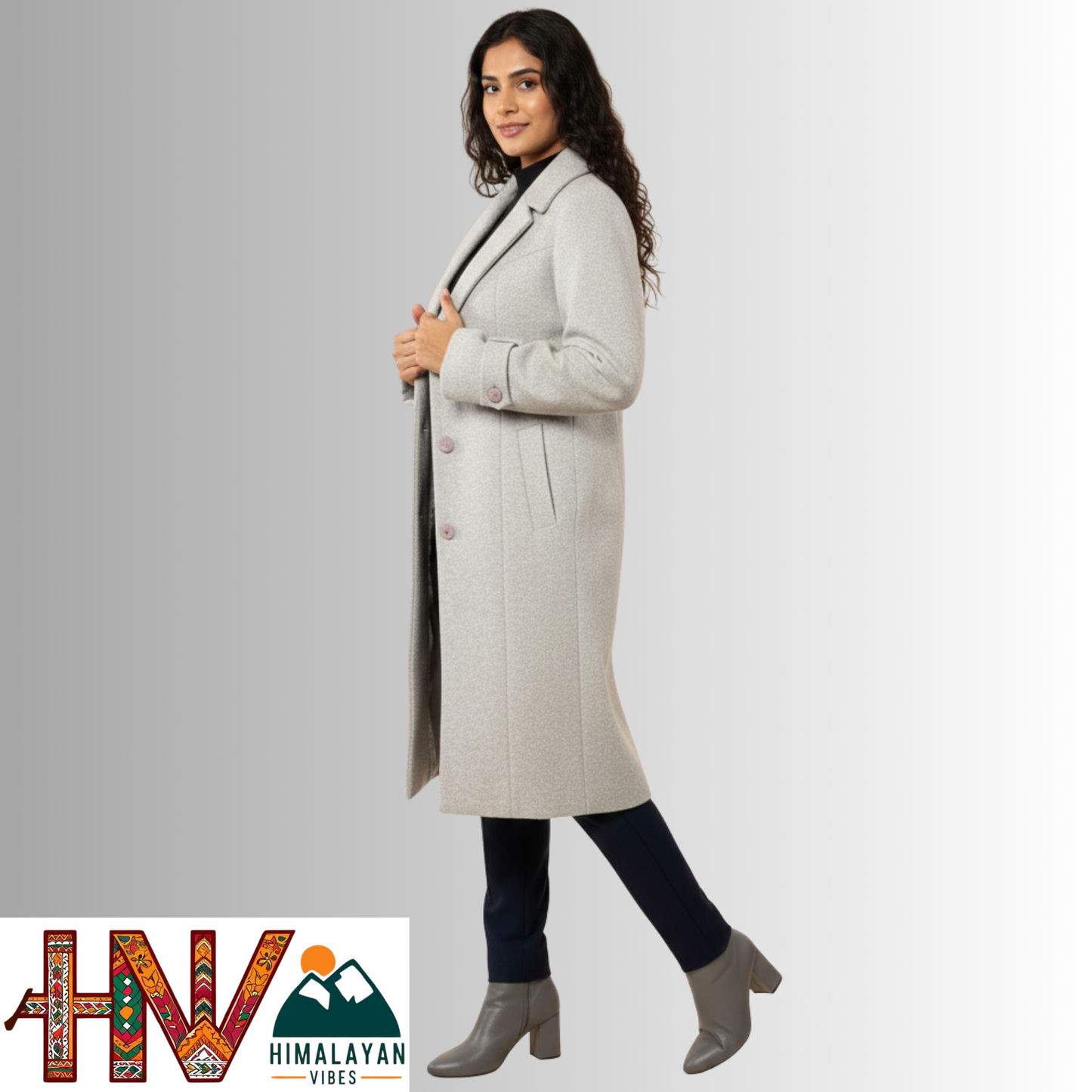 Women’s Long Woolen Coat – Premium Himachali Wool | Elegant Winter Wear By Himalayan Vibes