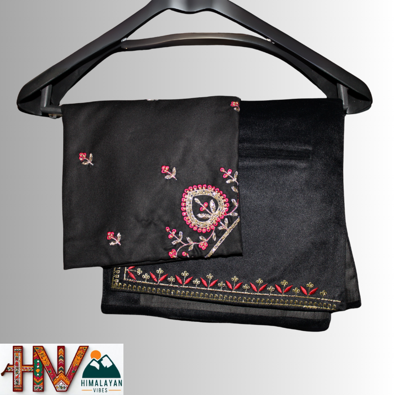 Black Embroidered Sadri & Black Dhatu with Red embroidery Combo