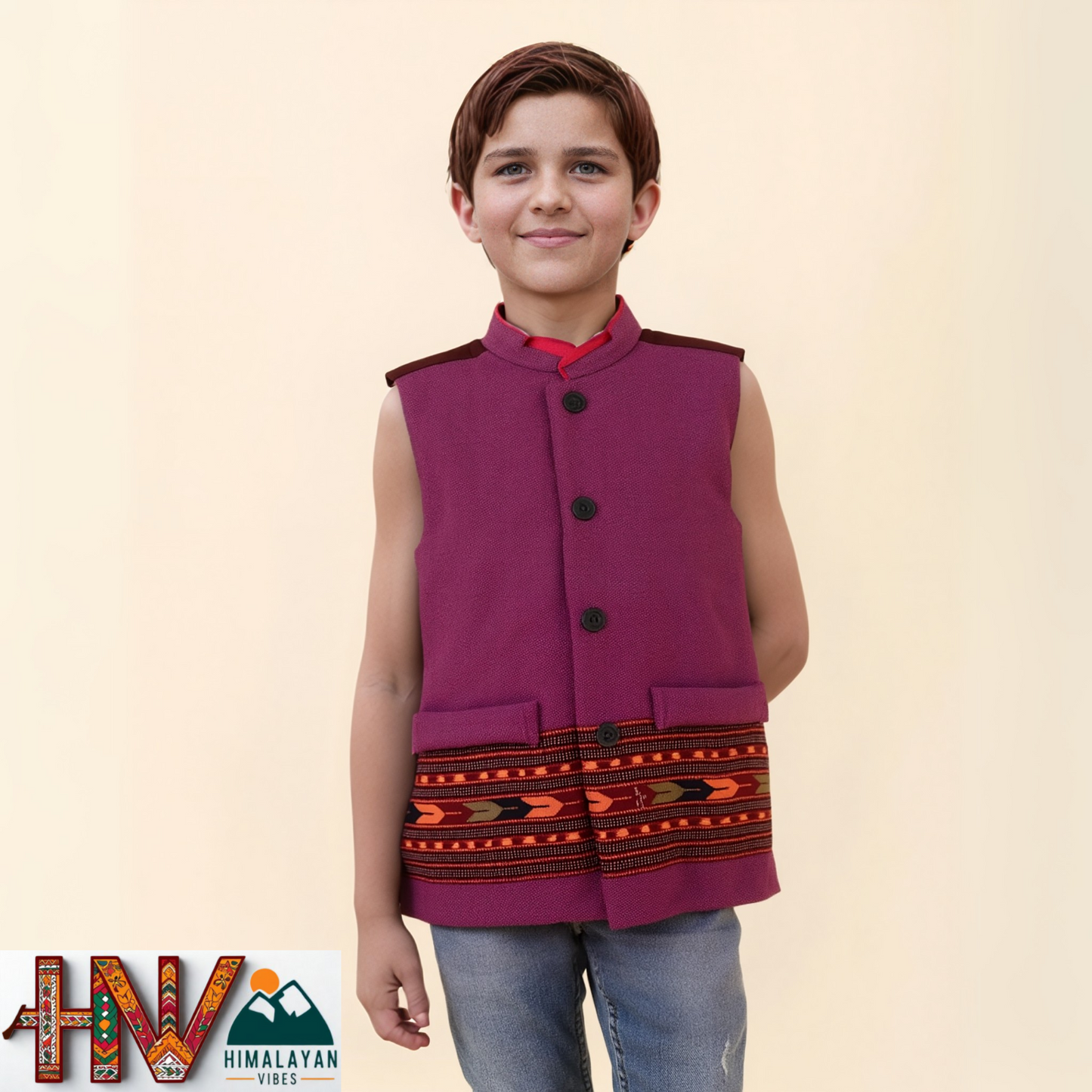 Handmade Plum Woolen Jacket for Kids| Traditional Himachali Craft | Stylish Winter & Casual Wear
