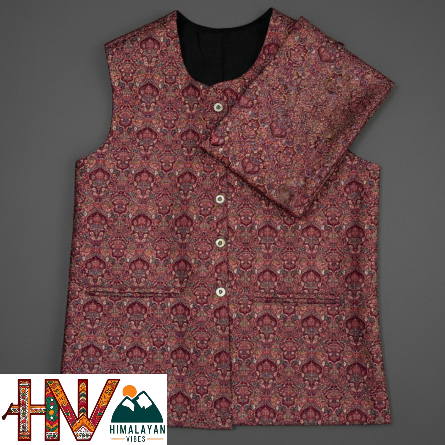 Women Pashmina Maroon Himachali Sadri-Dhatu Combo